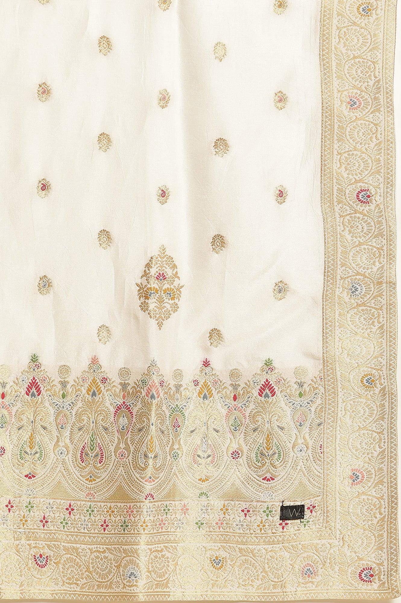 Ecru Festive Jacquard Short Kurta, Sharara And Dupatta Set - Image 11