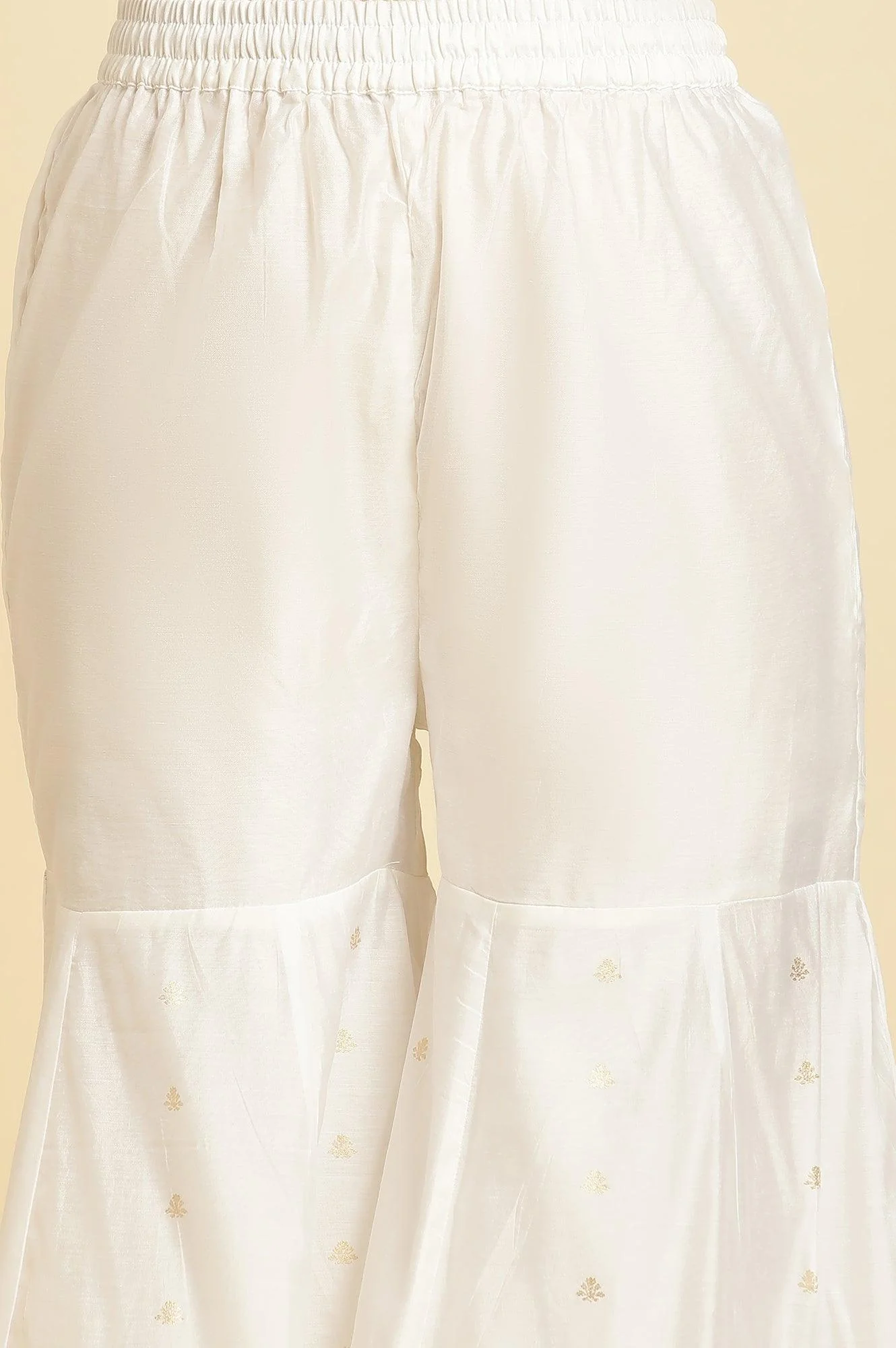 Ecru Festive Jacquard Short Kurta, Sharara And Dupatta Set - Image 8