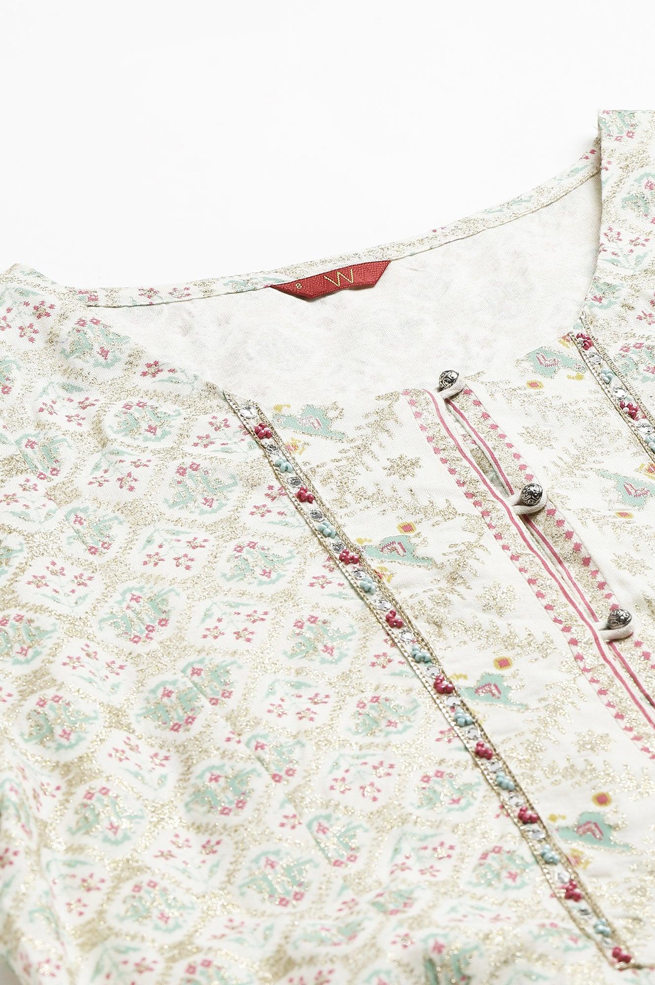 Ecru Festive Short kurta And Sharara Set - Image 2