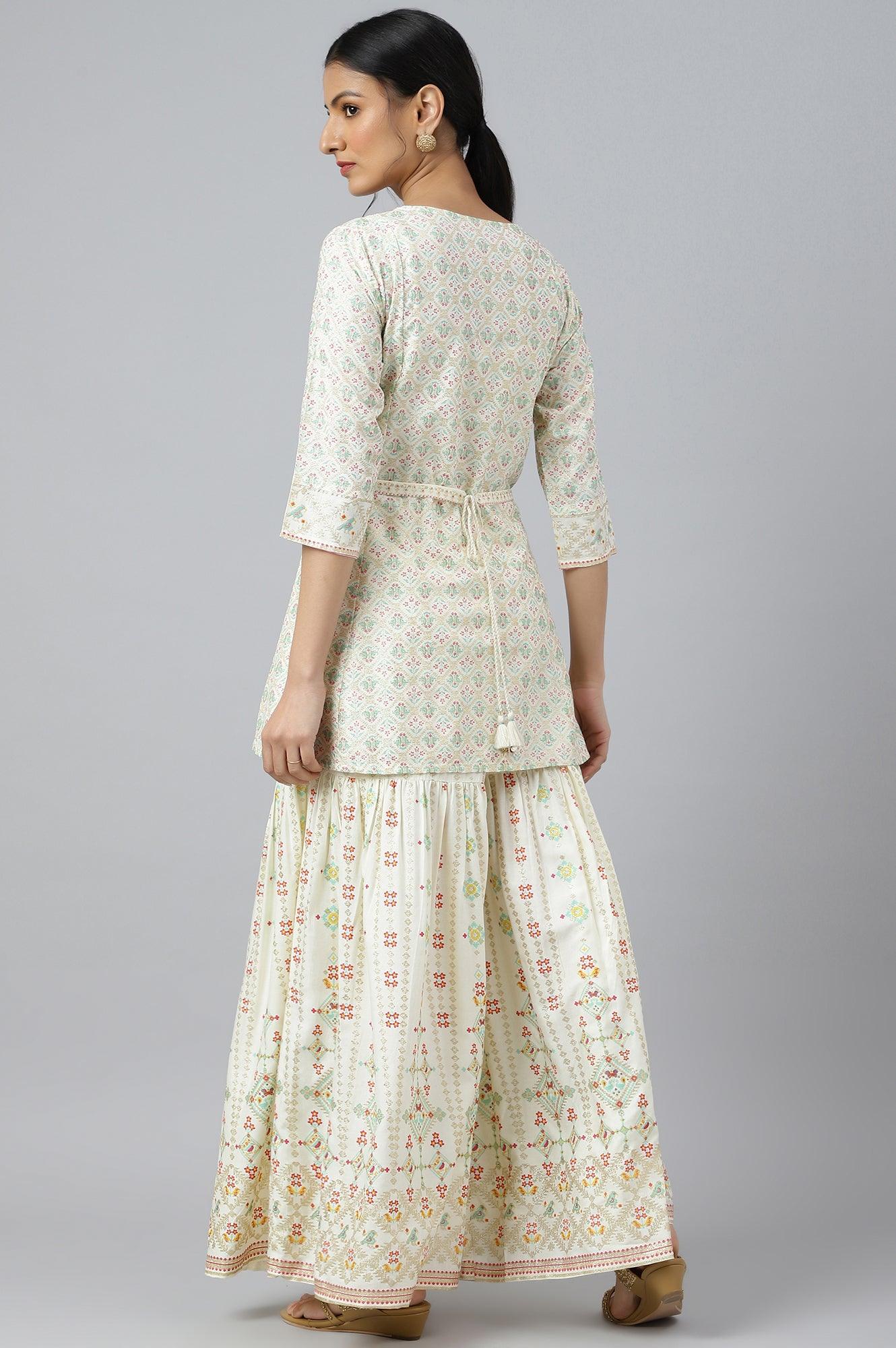 Ecru Festive Short kurta And Sharara Set - Image 5