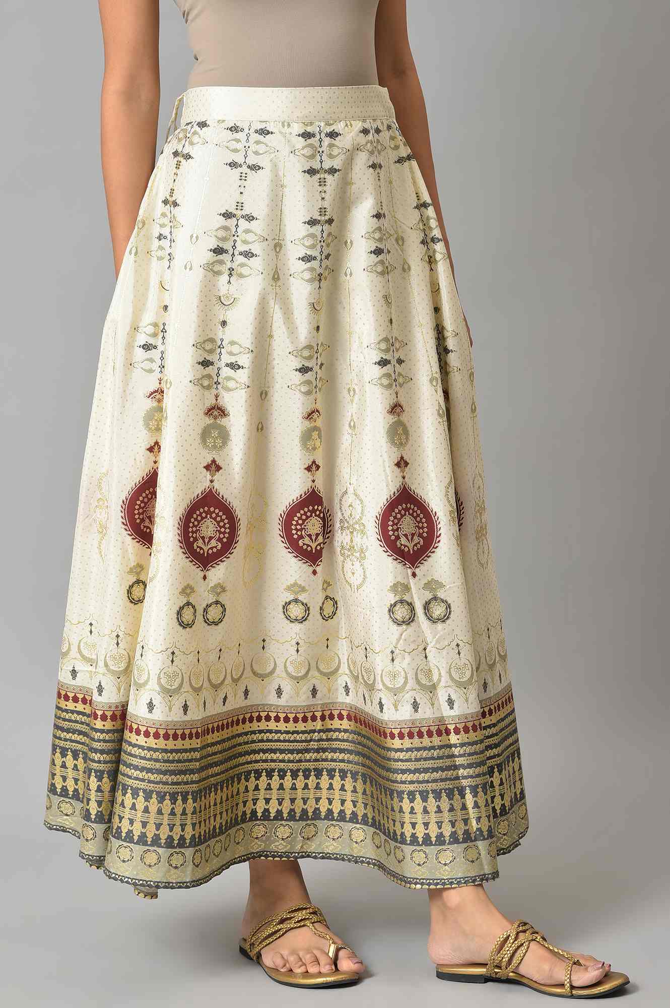 Ecru Flora Print Flared Skirt - Image 4