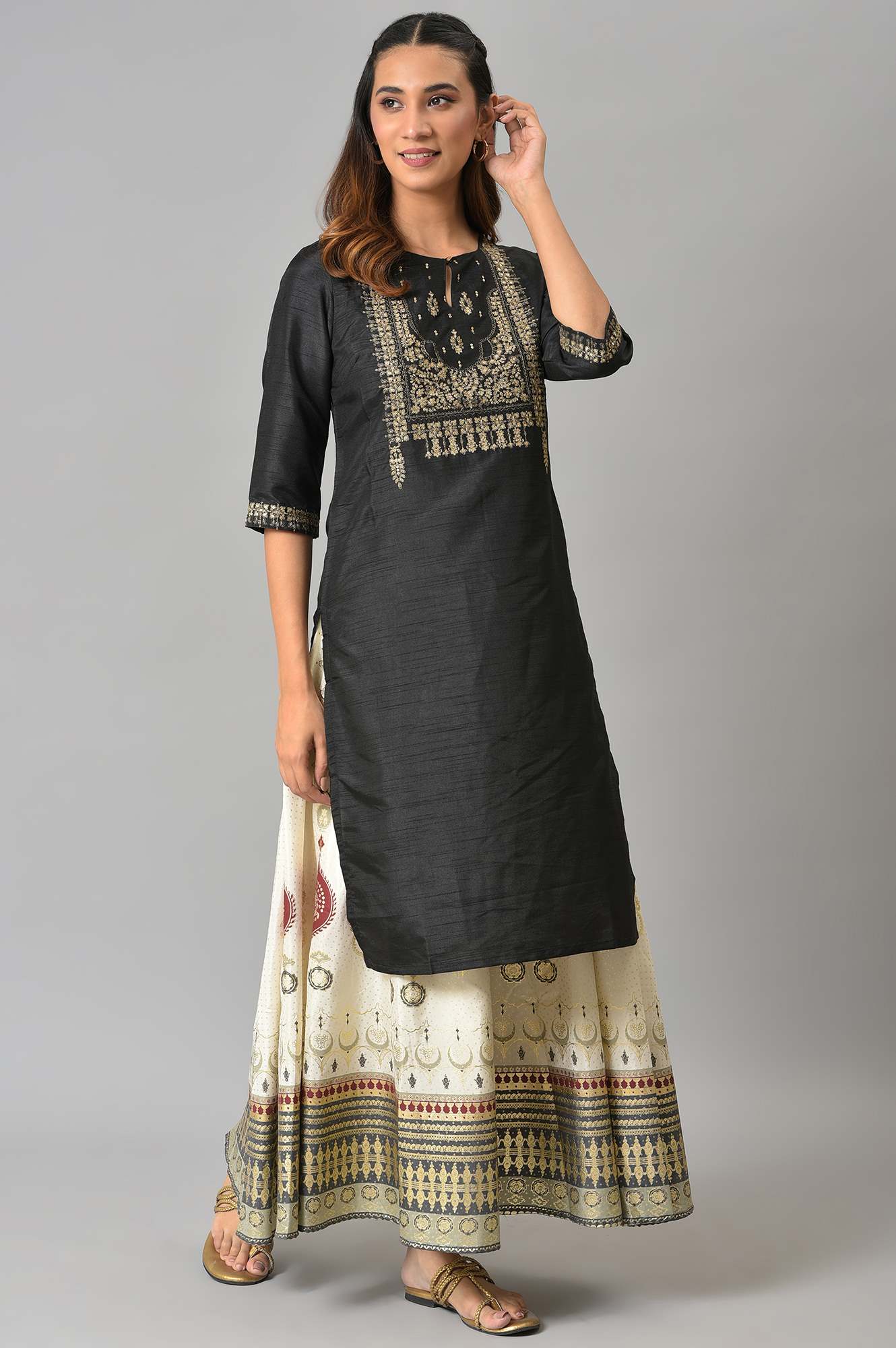 Ecru Flora Print Flared Skirt - Image 5