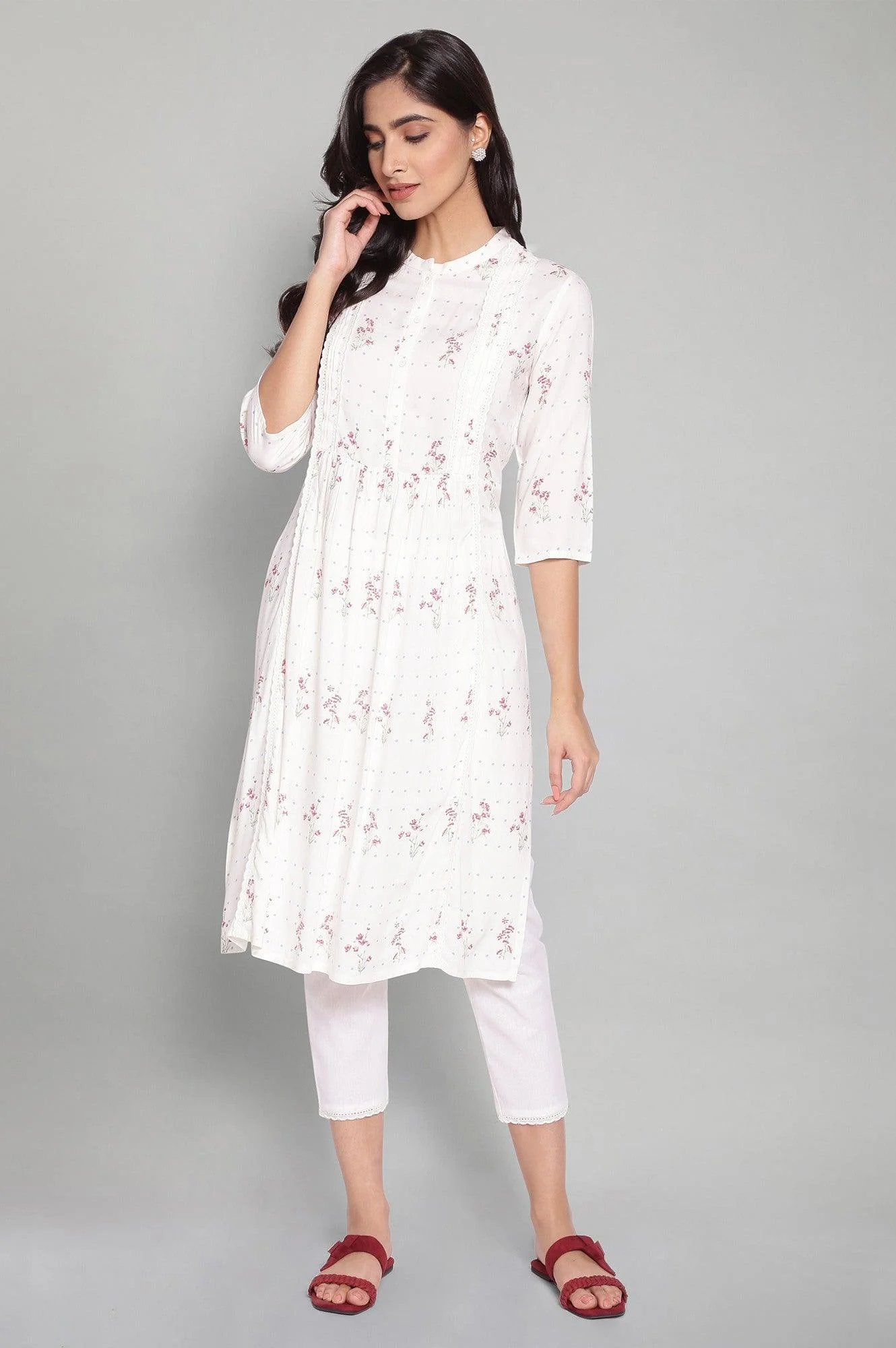 Ecru Floral Print kurta
