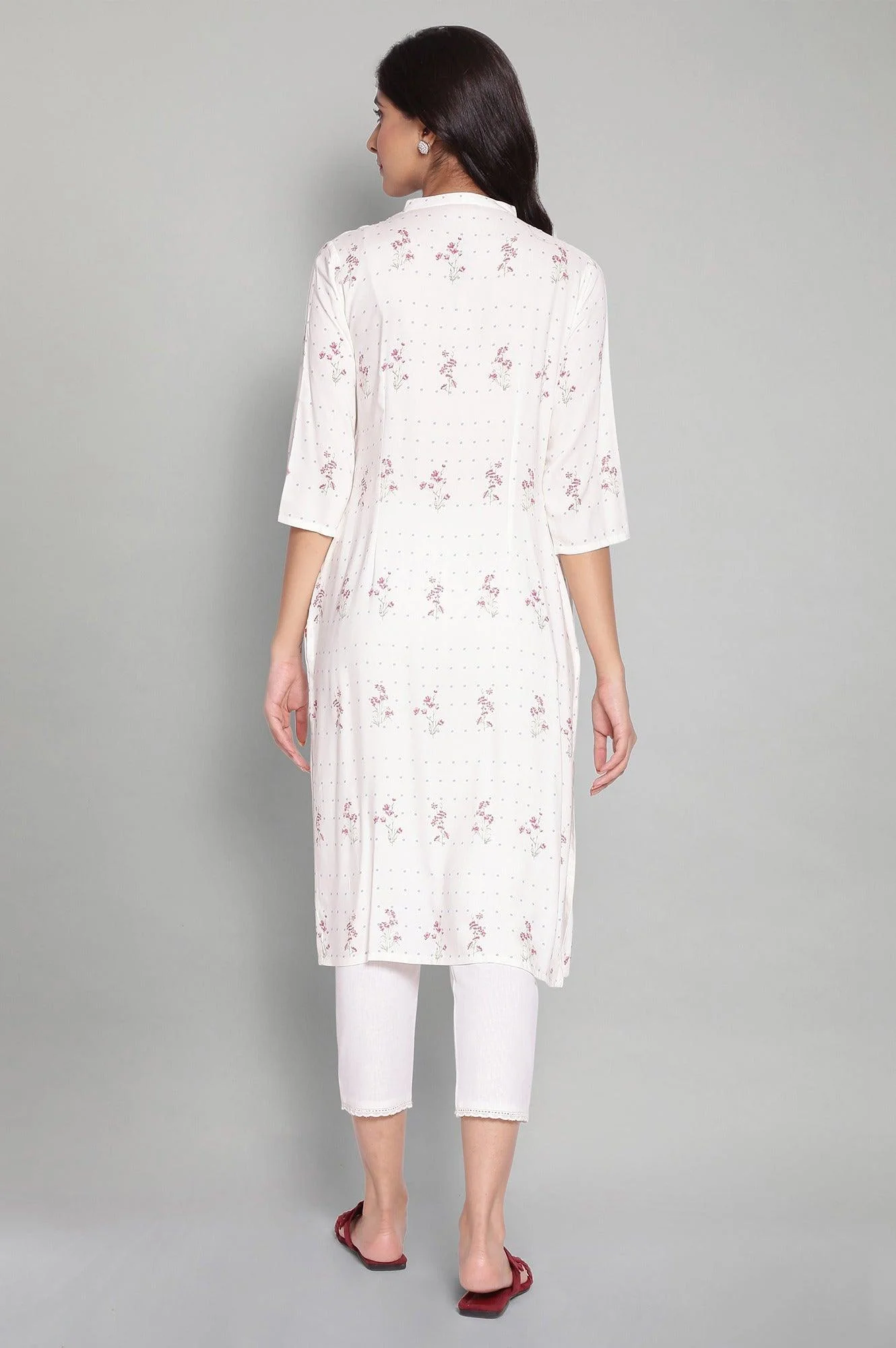 Ecru Floral Print kurta - Image 2