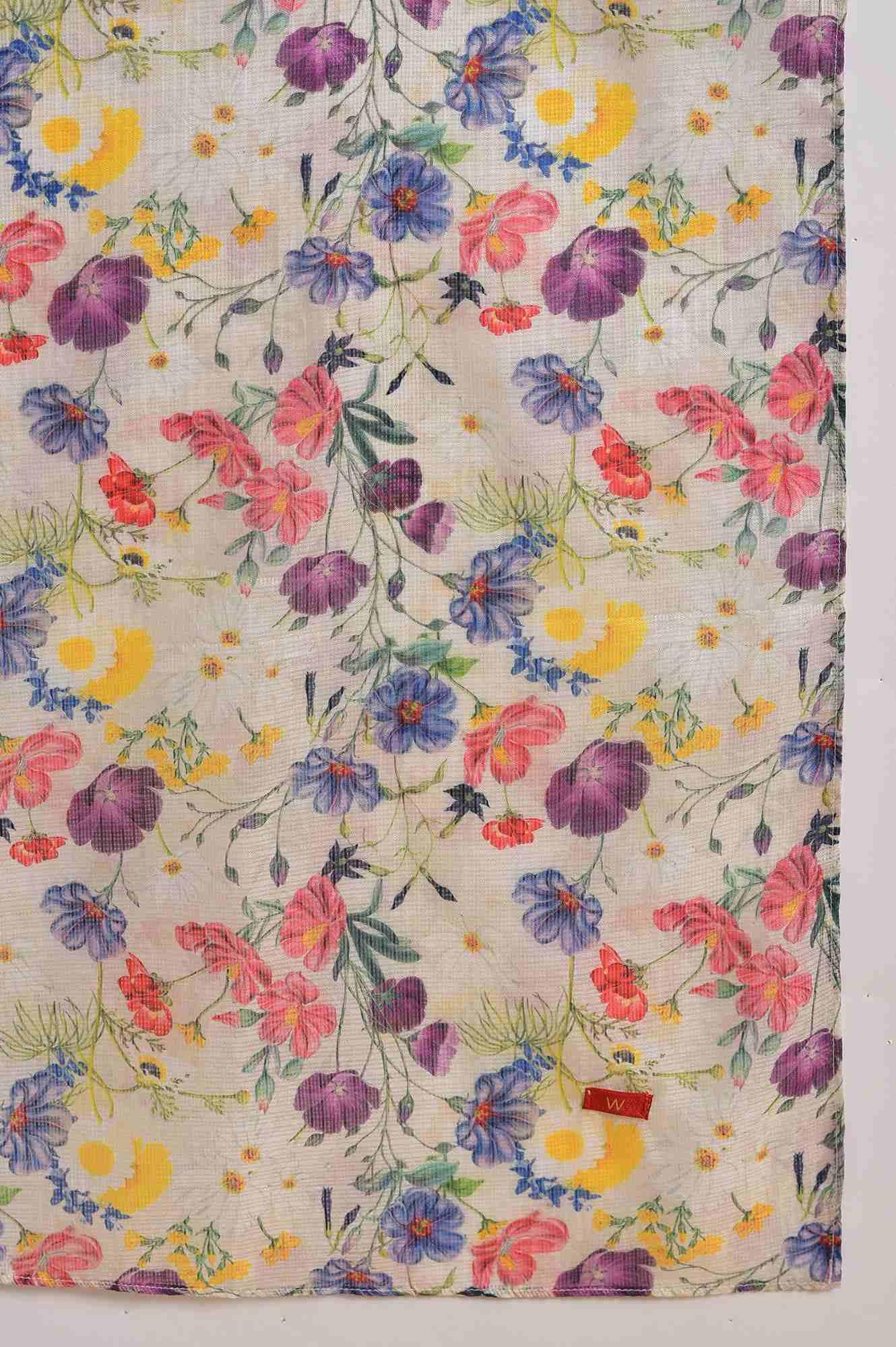 Ecru Floral Print-On-Print kurta Set - Image 8