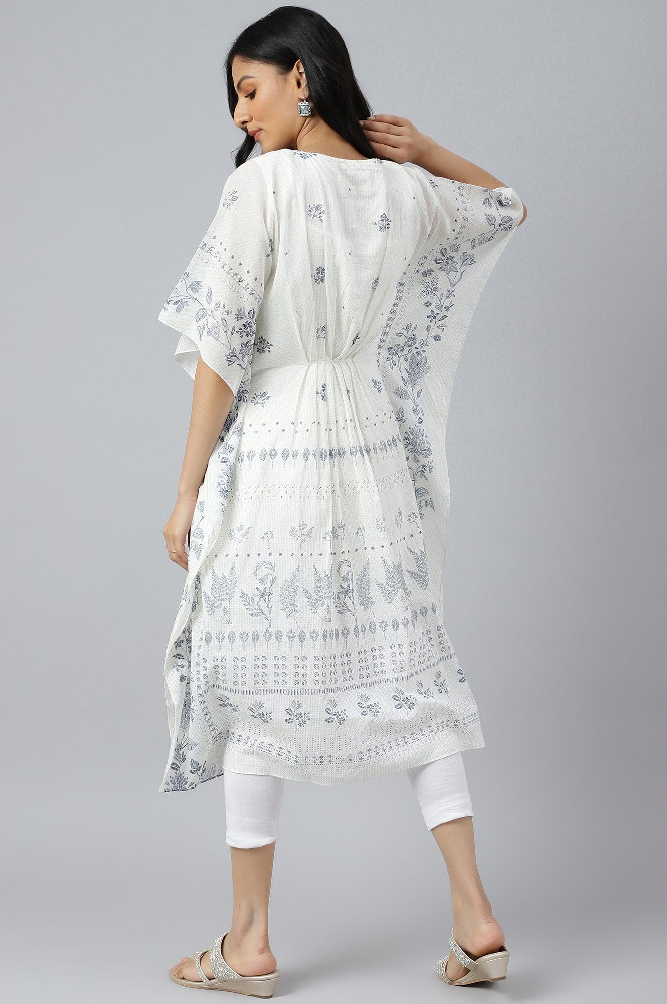 Ecru Floral Printed Flared Kaftan - Image 4