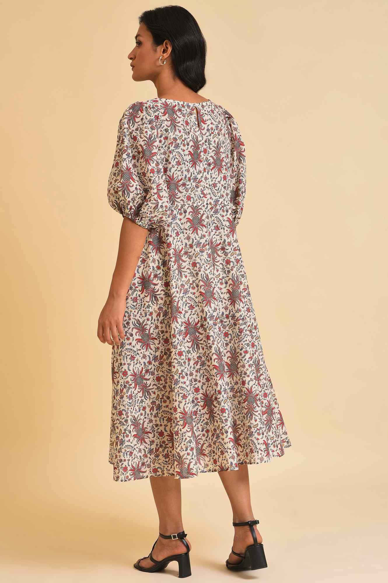Ecru Floral Printed Midi Dress - Image 2