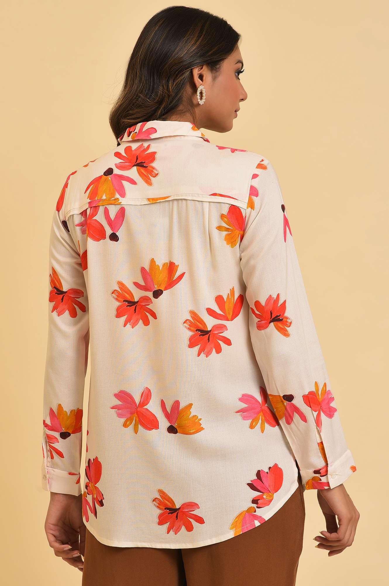 Ecru Floral Printed Shirt - Image 2