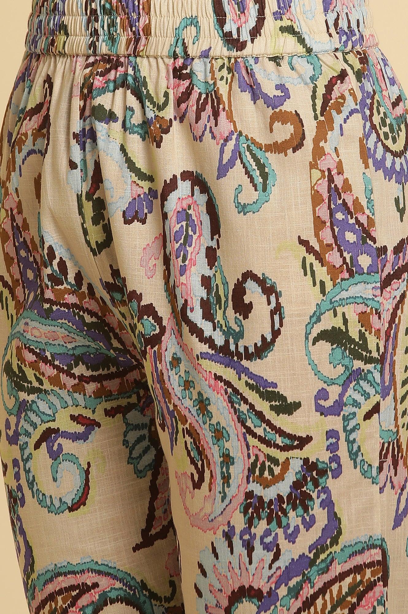 Ecru Floral Printed Straight Kurta And Pants Set - Image 9