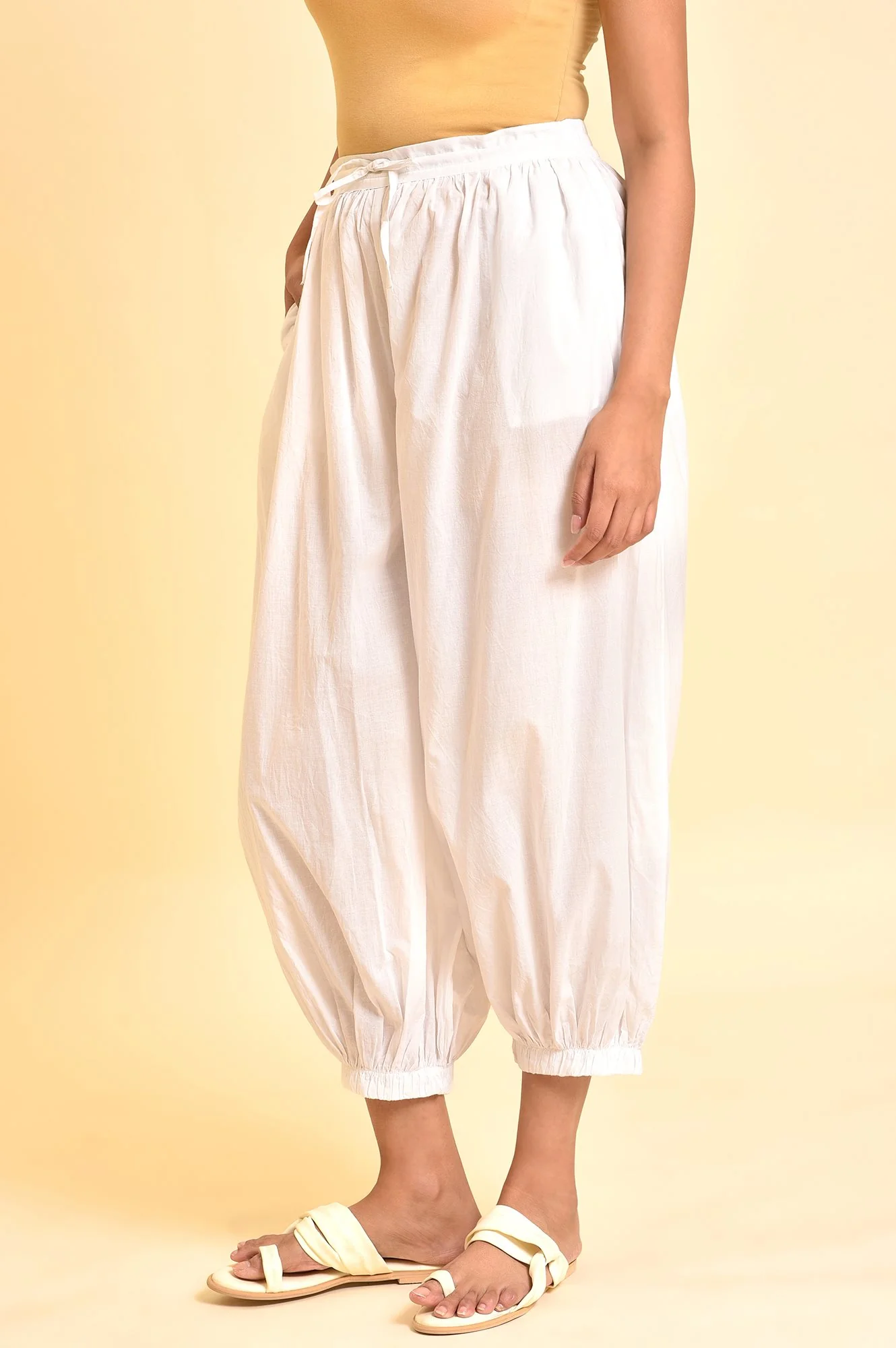 Ecru Gathered Cotton Salwar - Image 3