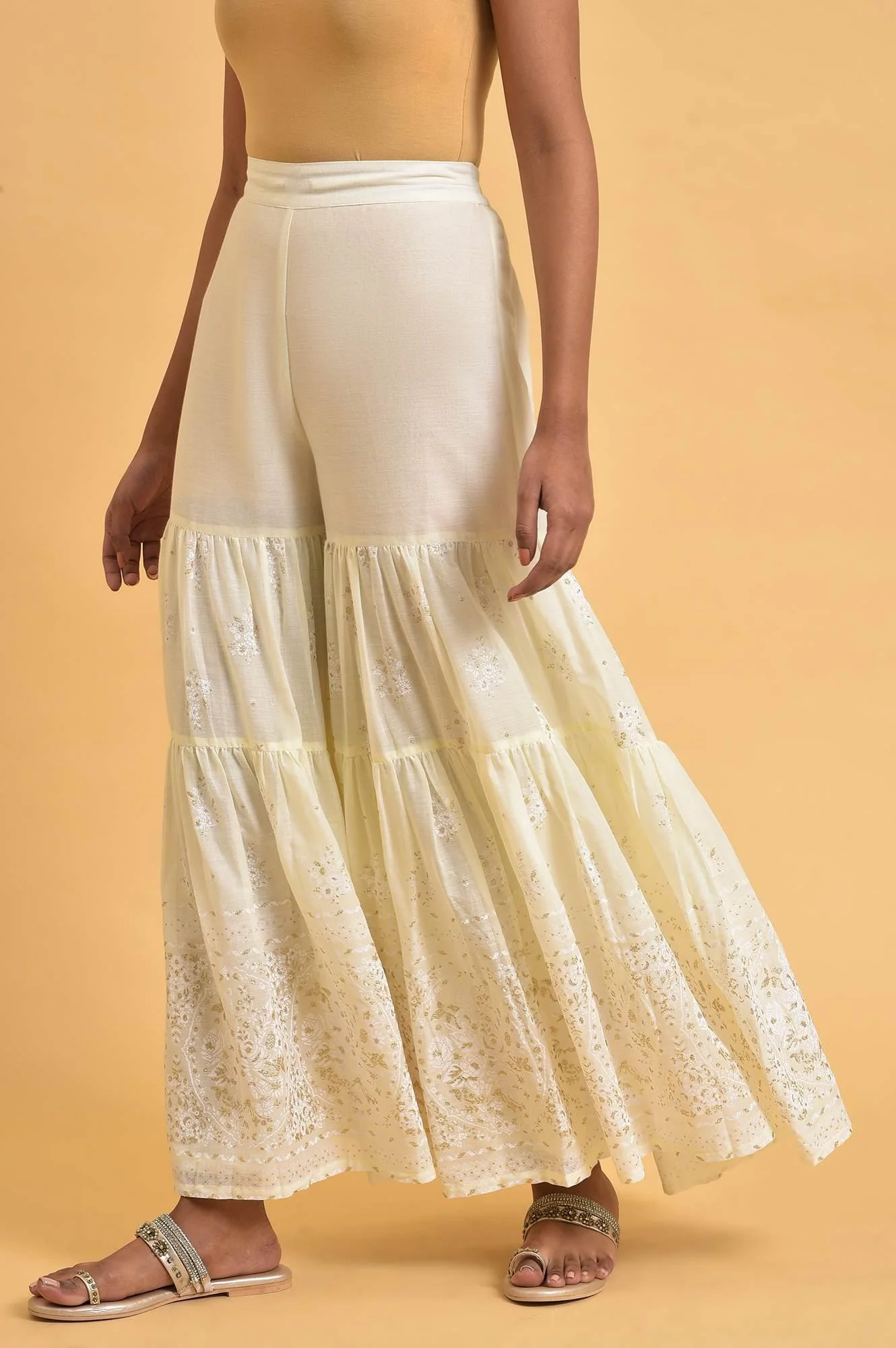 Ecru Glitter Printed Sharara - Image 3