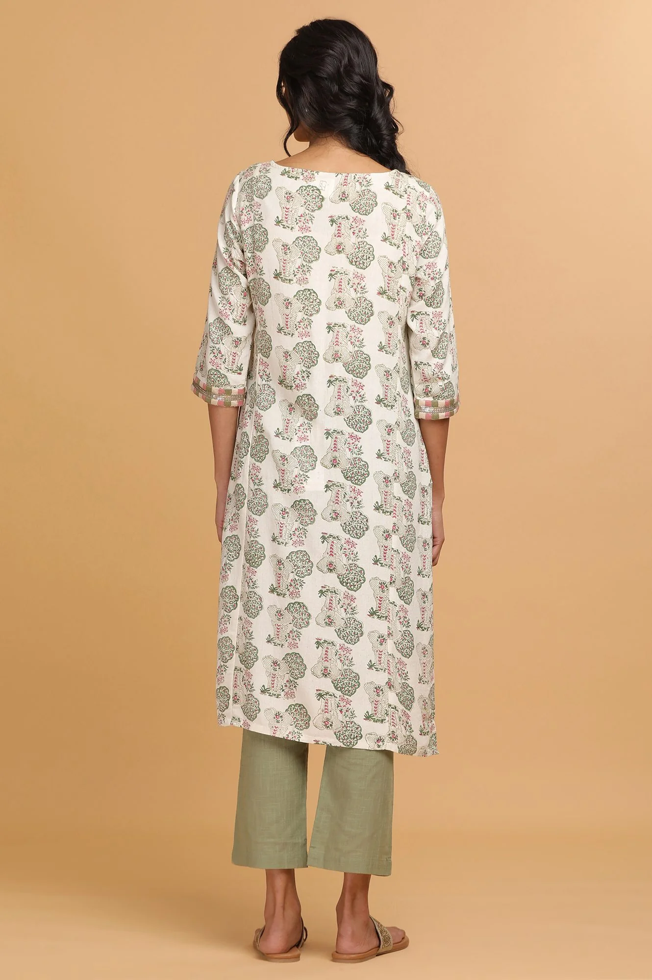 Ecru Hand Block Print kurta - Image 2