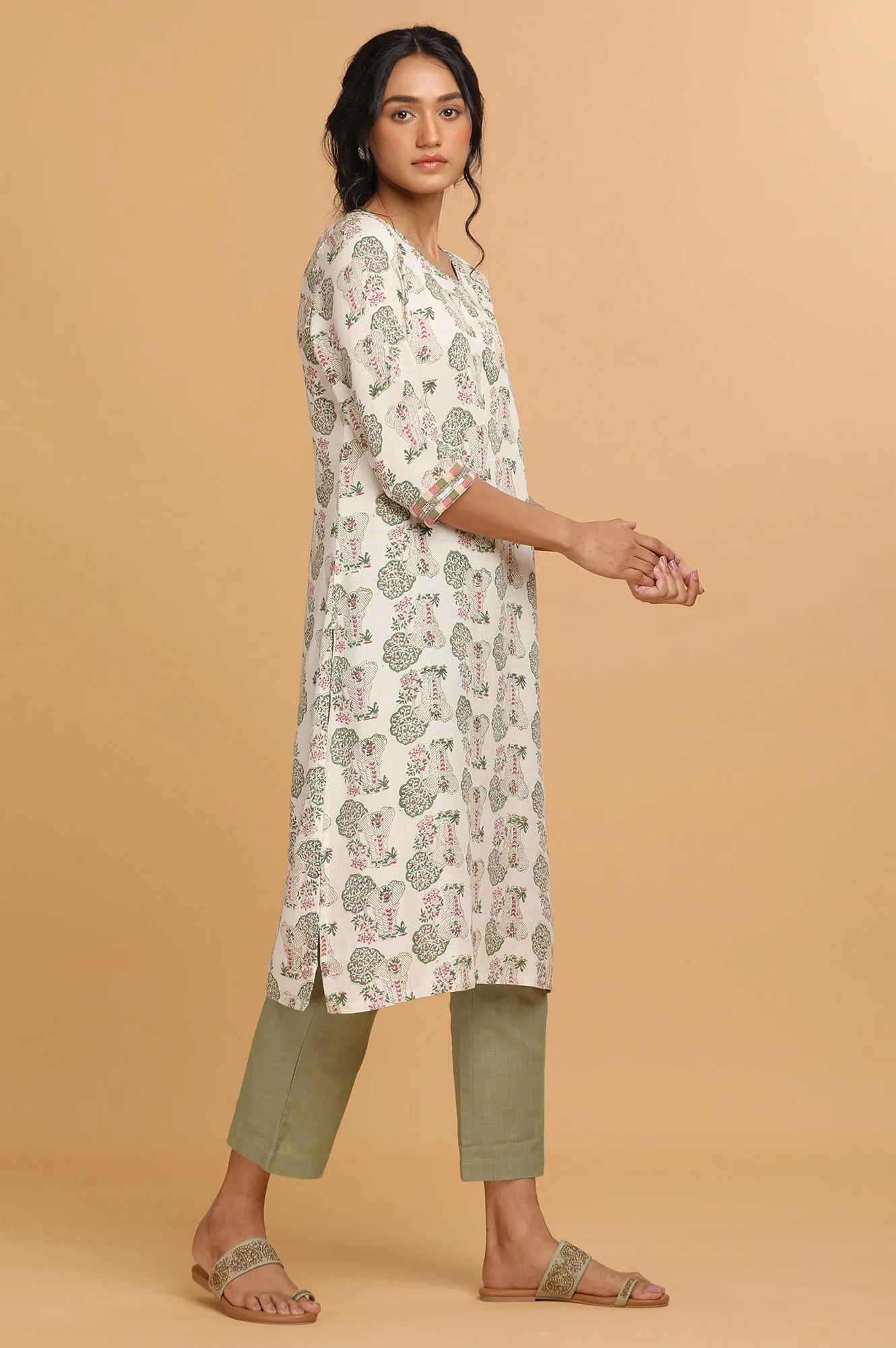 Ecru Hand Block Print kurta - Image 4