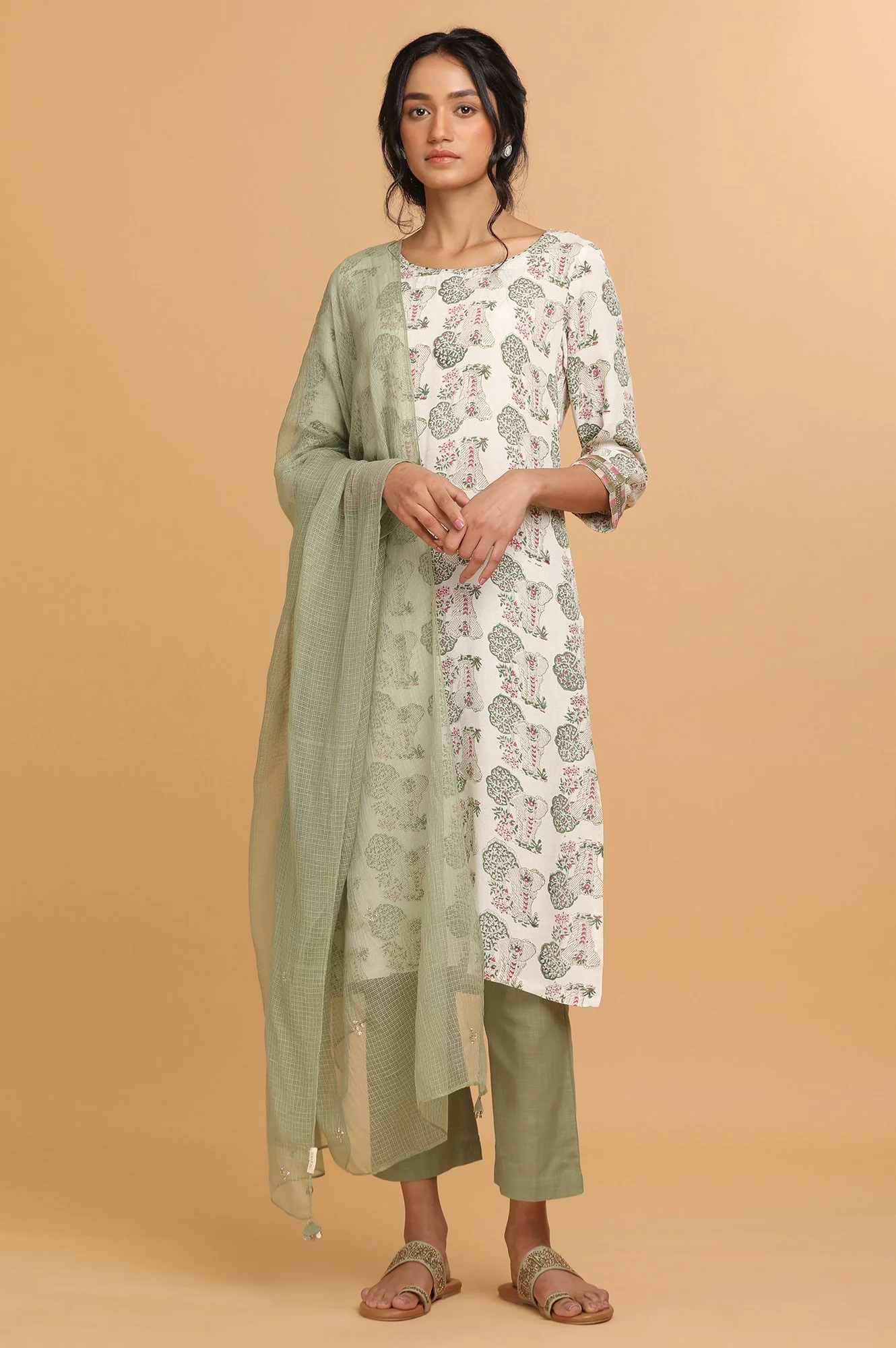 Ecru Hand Block Print kurta - Image 5