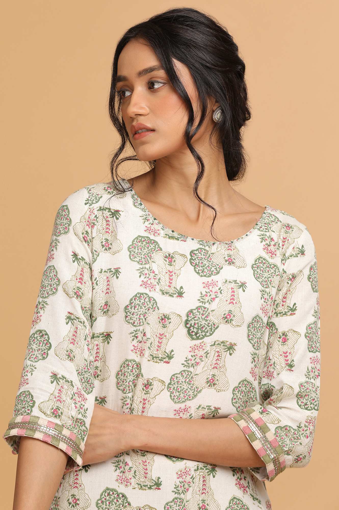 Ecru Hand Block Print kurta - Image 6