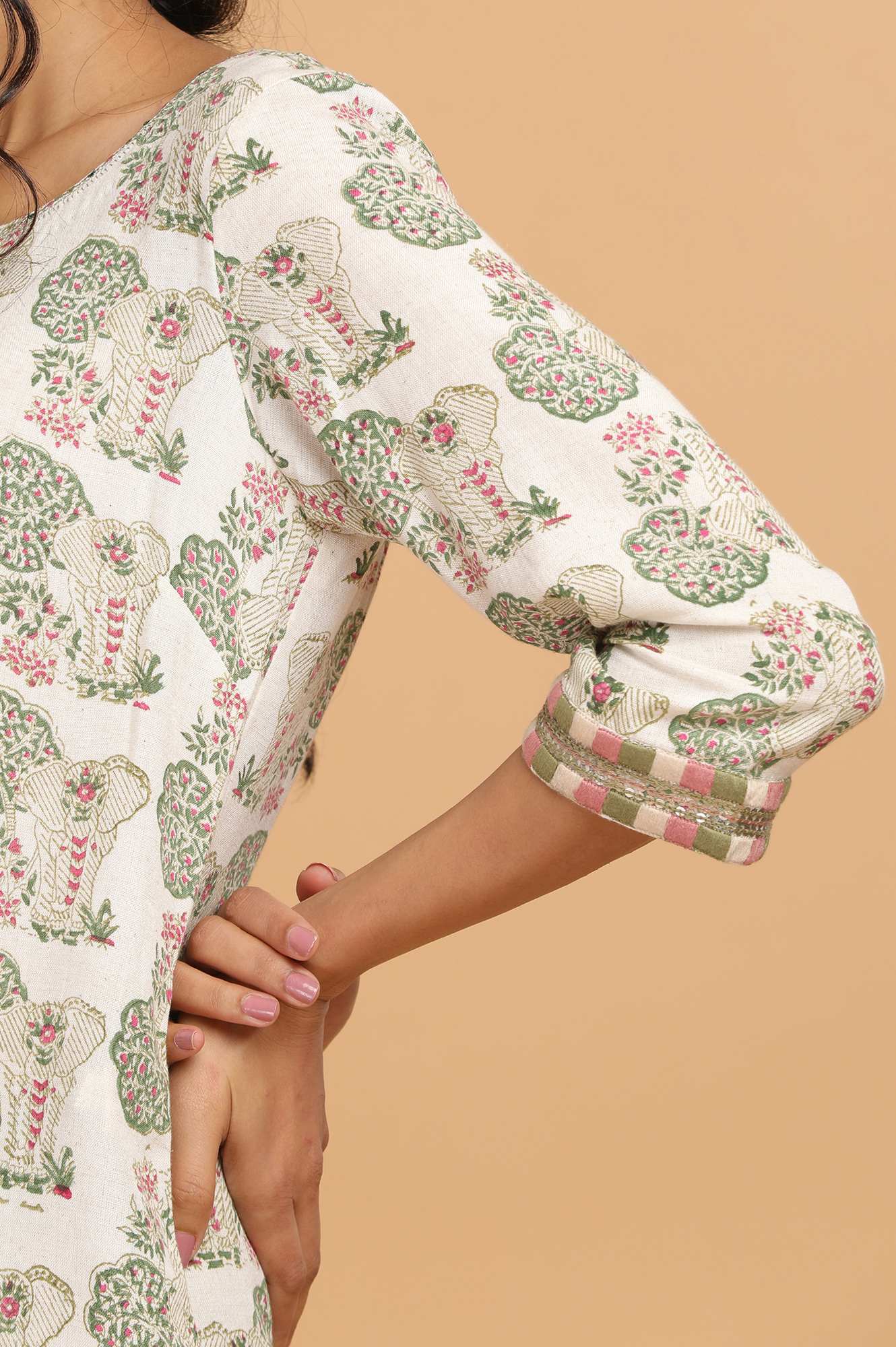 Ecru Hand Block Print kurta - Image 7