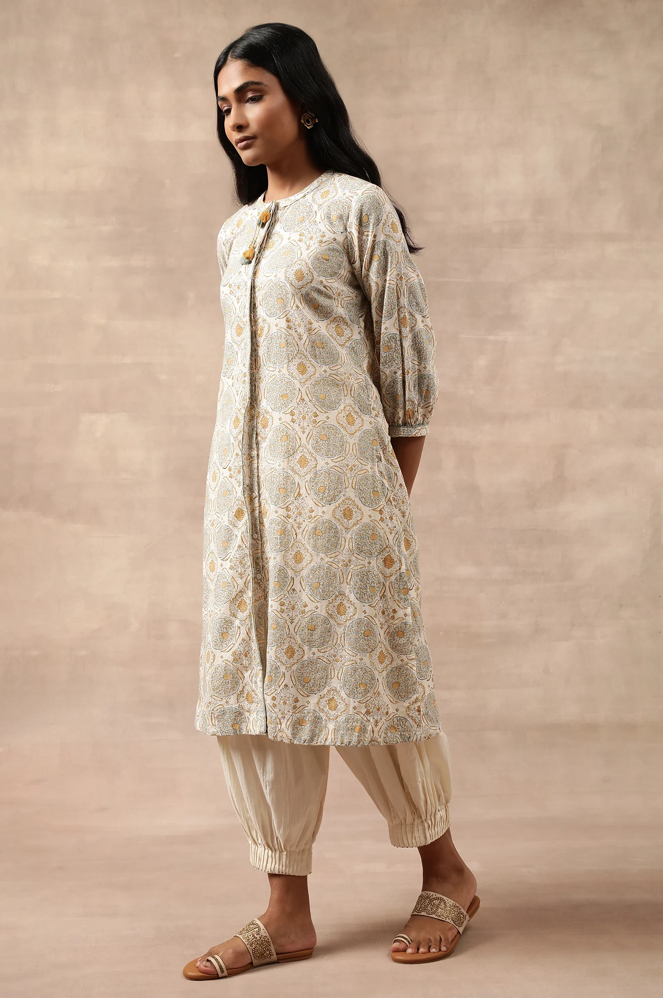 Ecru Hand Block Print Shirtdress - Image 2