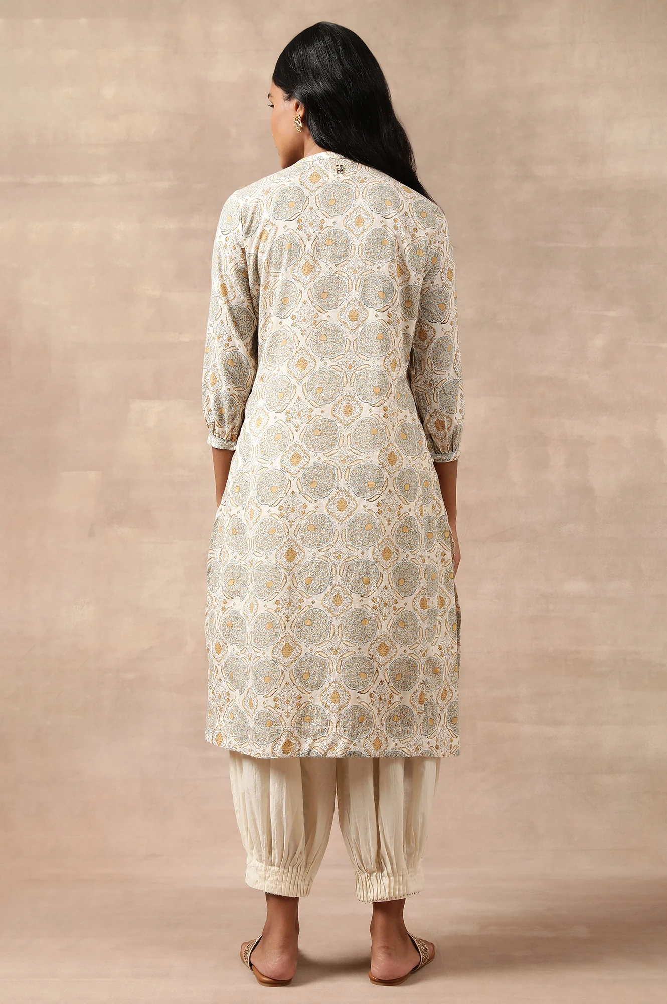 Ecru Hand Block Print Shirtdress - Image 4