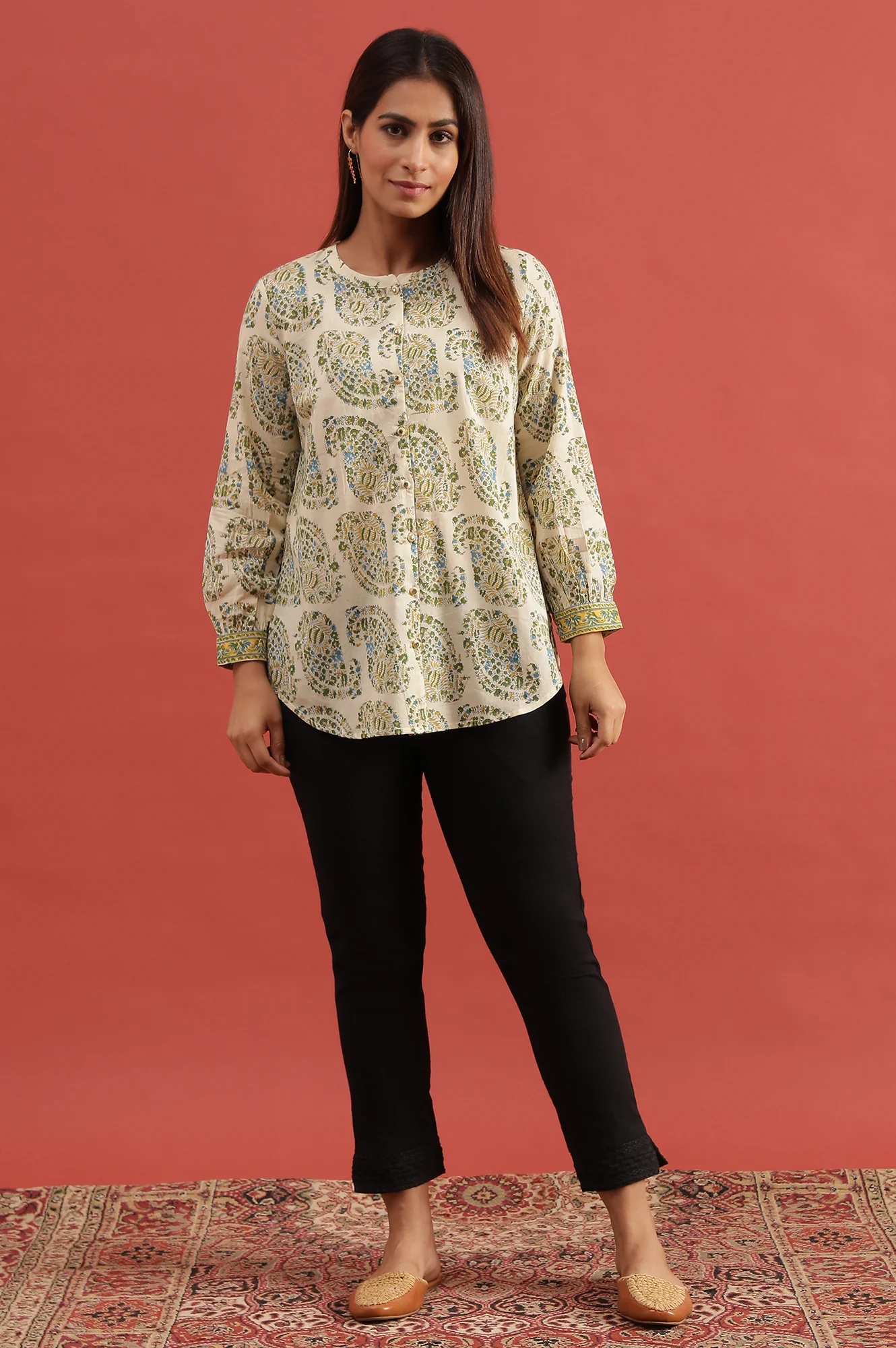 Ecru Hand Block Printed Shirt - Image 2