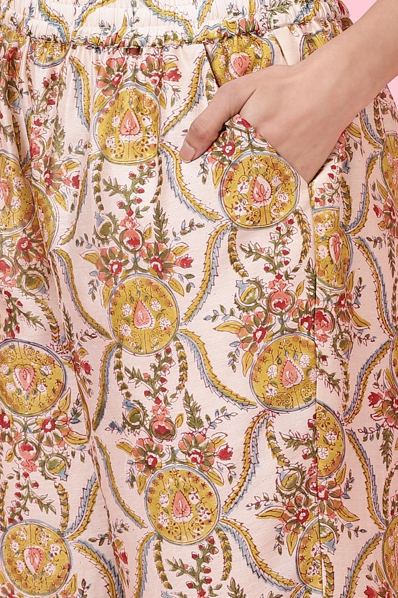 Ecru Handblock Printed Kurta, Straight Pants and Dupatta Set - Image 10