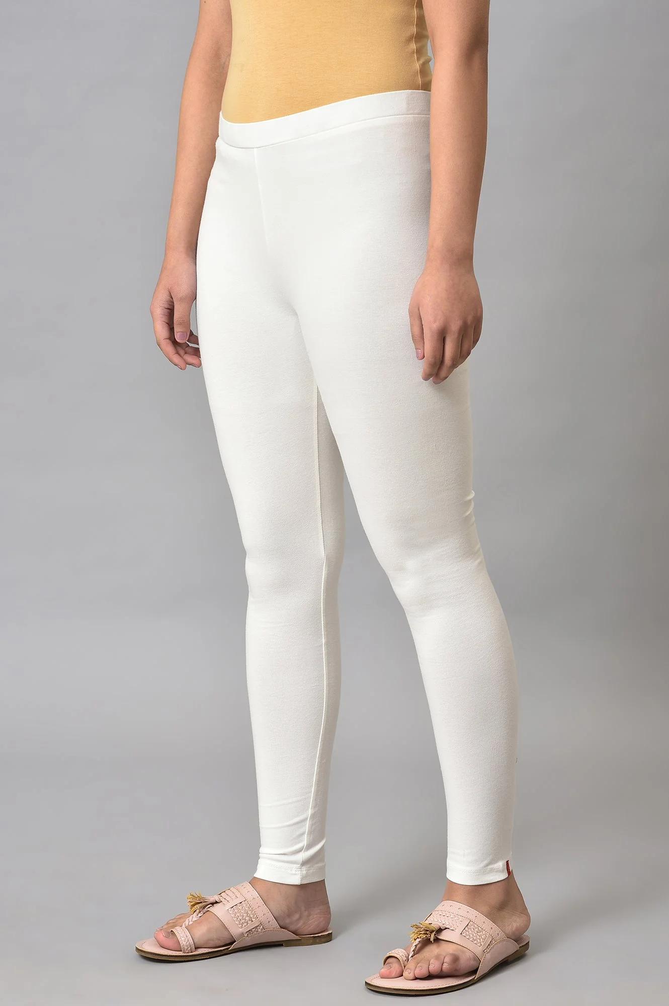 Ecru Knitted Cotton Jersey Tights - Image 3