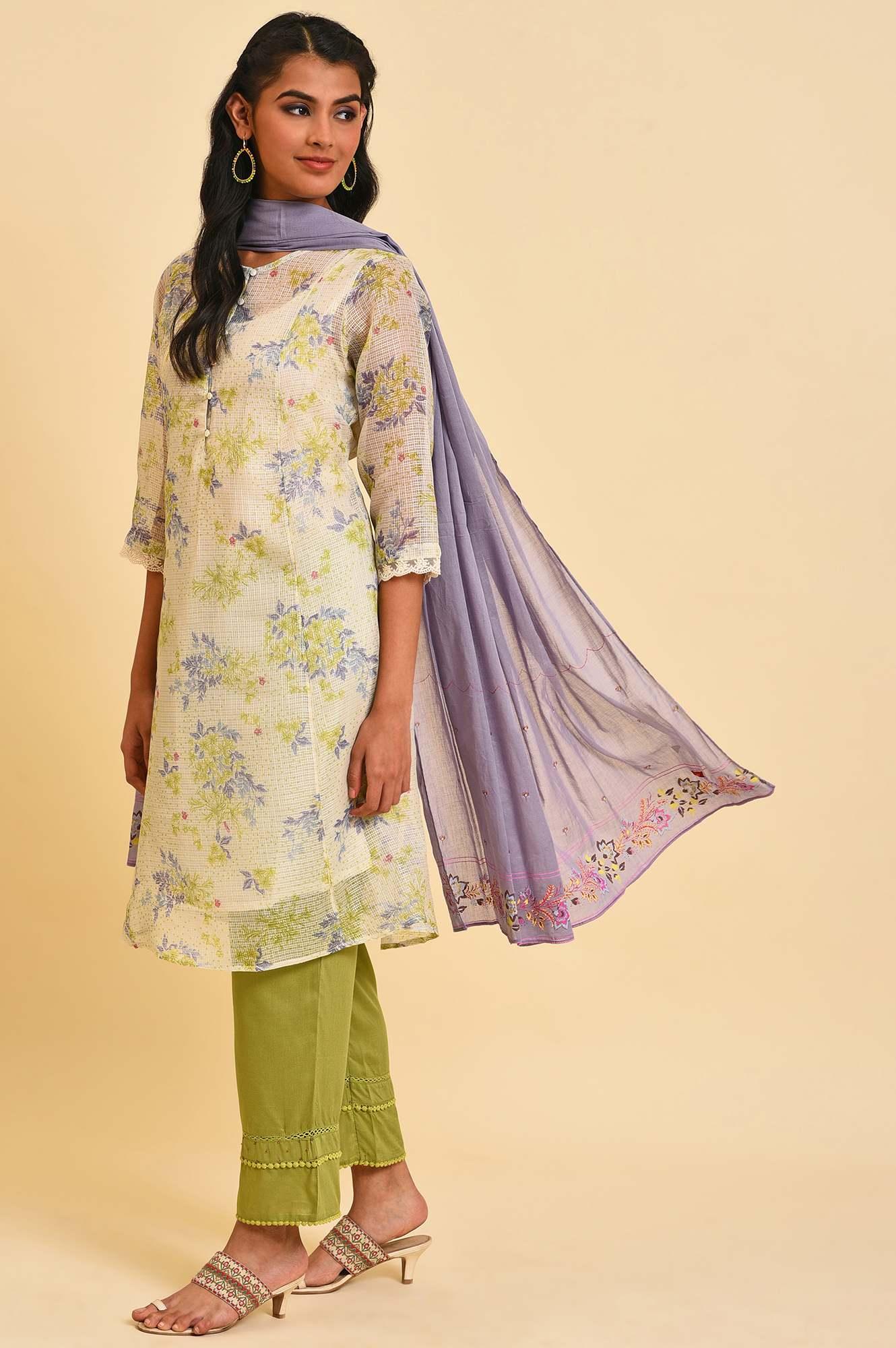 Ecru Kota Floral kurta Set - Image 3