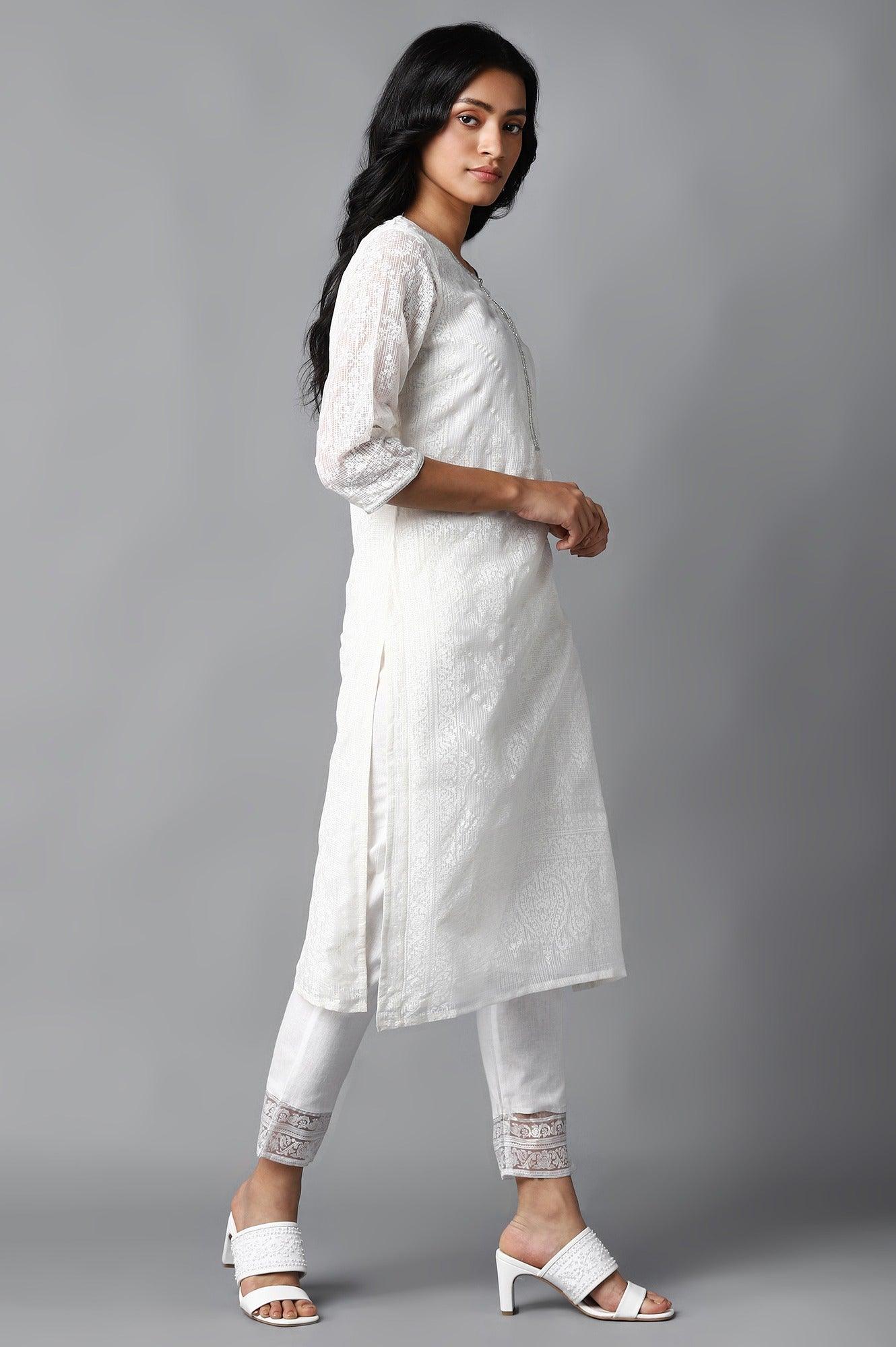 Ecru Kota Printed kurta - Image 4