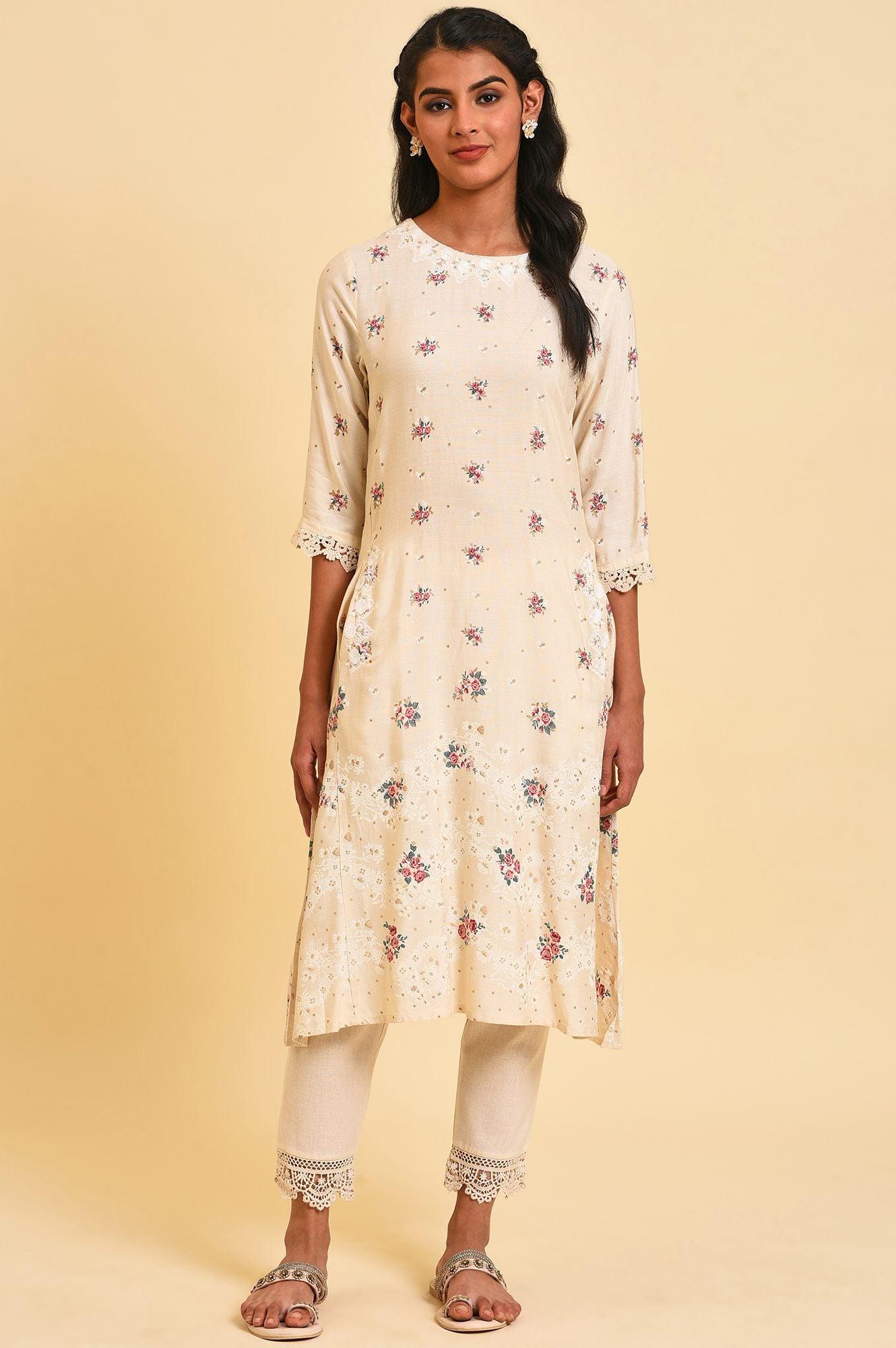 Ecru Lace Cotton Flax Slim Pants - Image 5