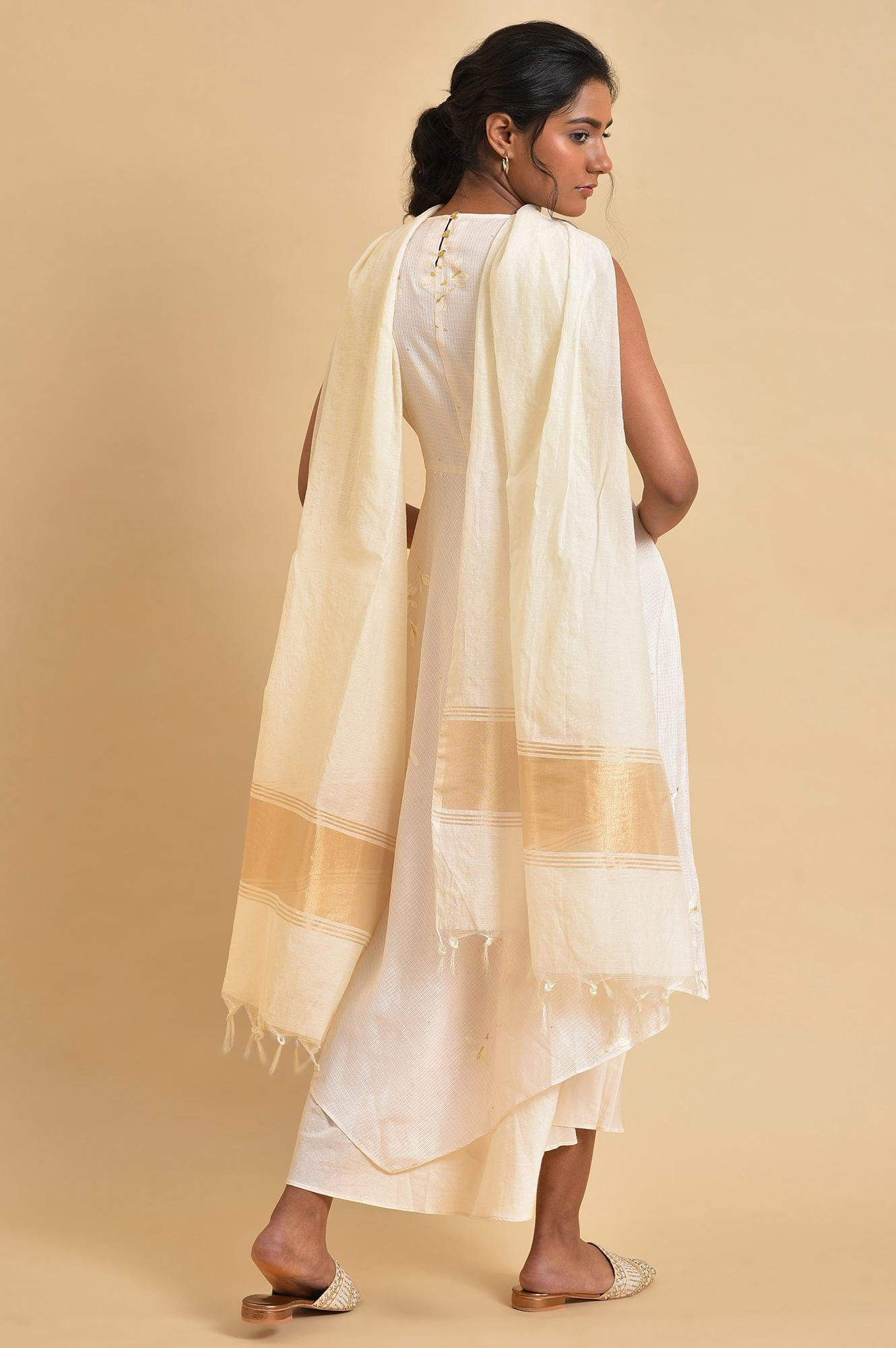 Ecru Layered Dress With Duptta Set - Image 2