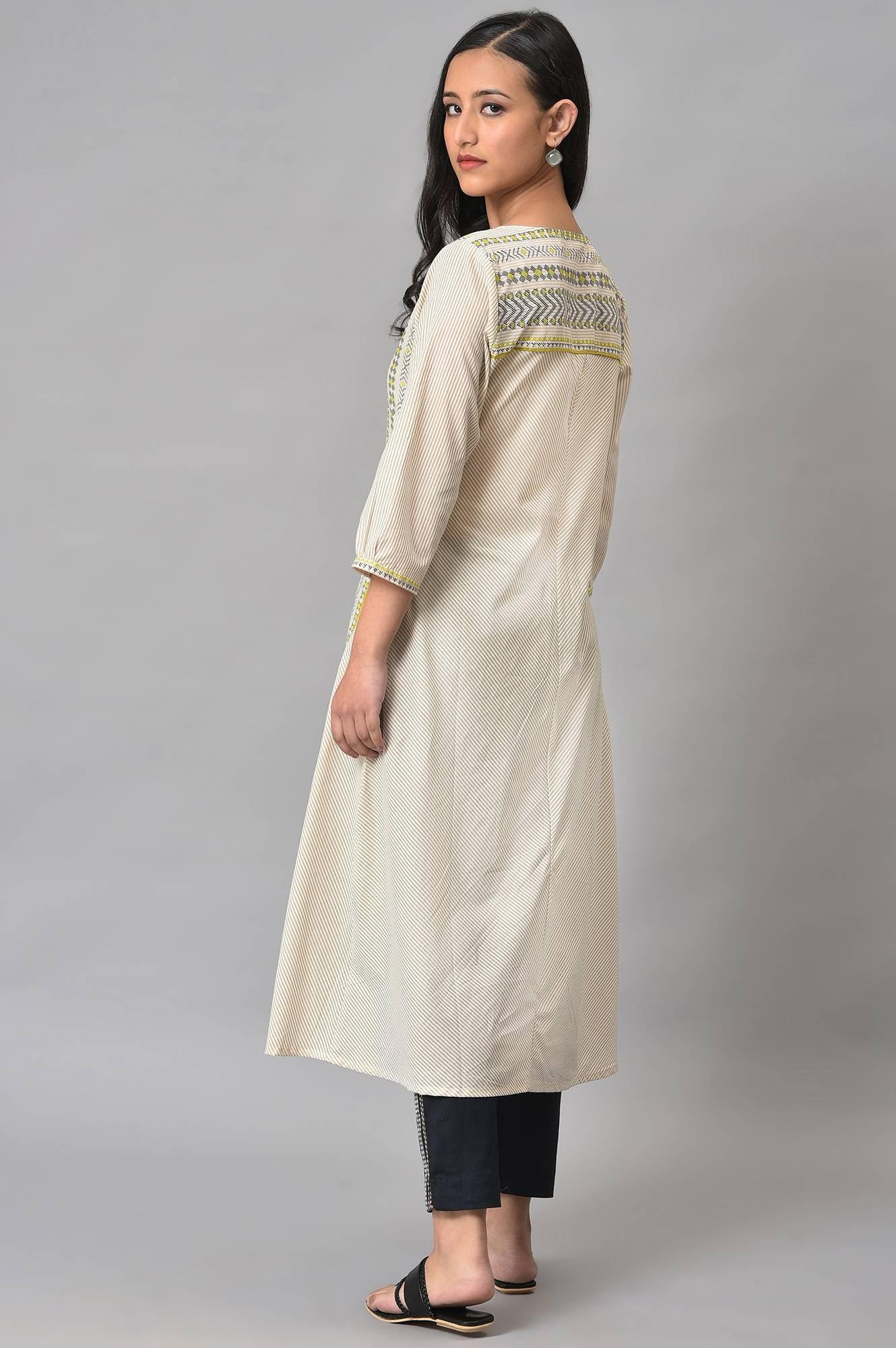 Off-White Printed Cotton Plus Size Straight Kurta - Image 2