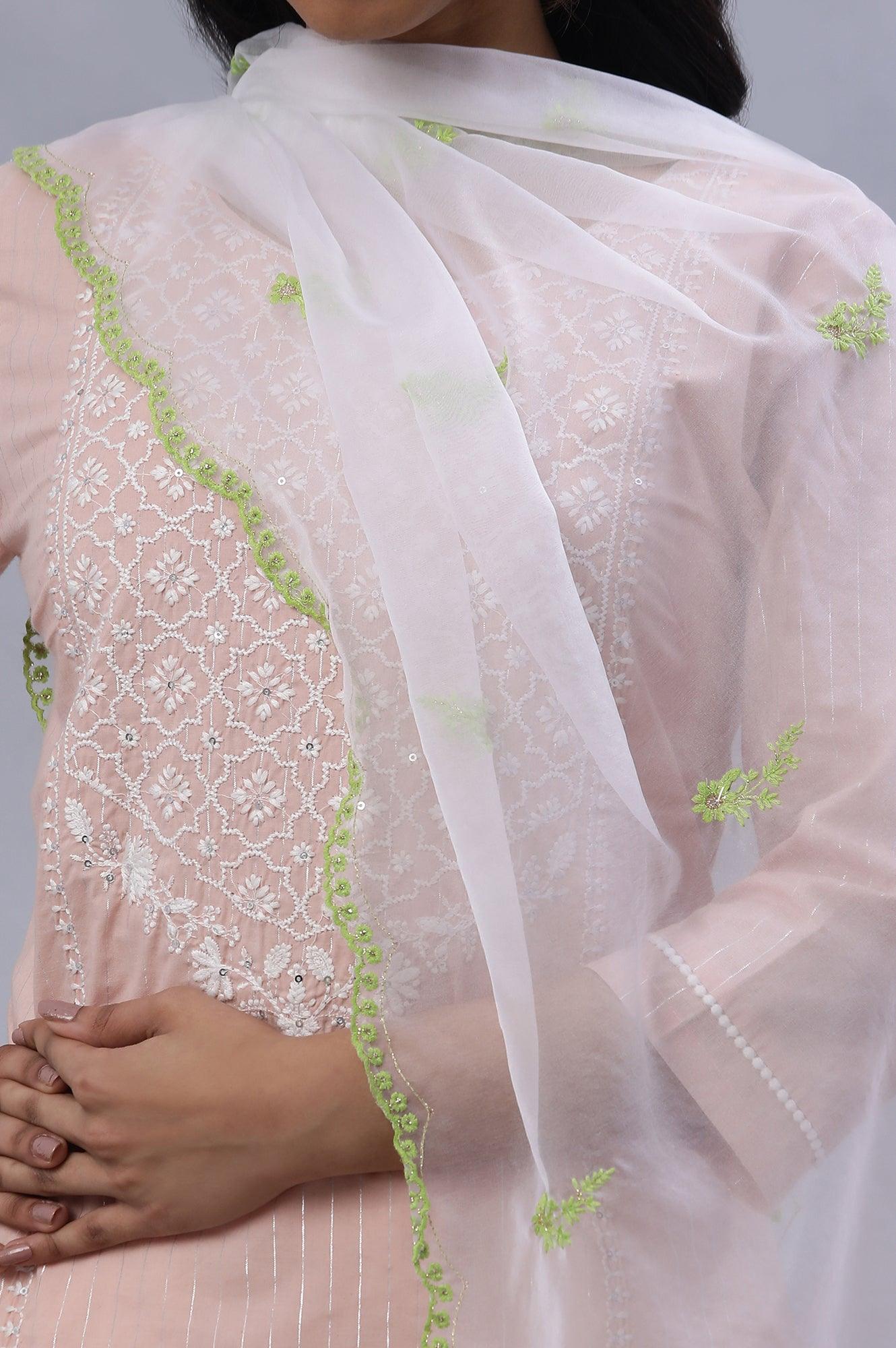 Ecru Organza Dupatta With Contrasting Embroidery - Image 4