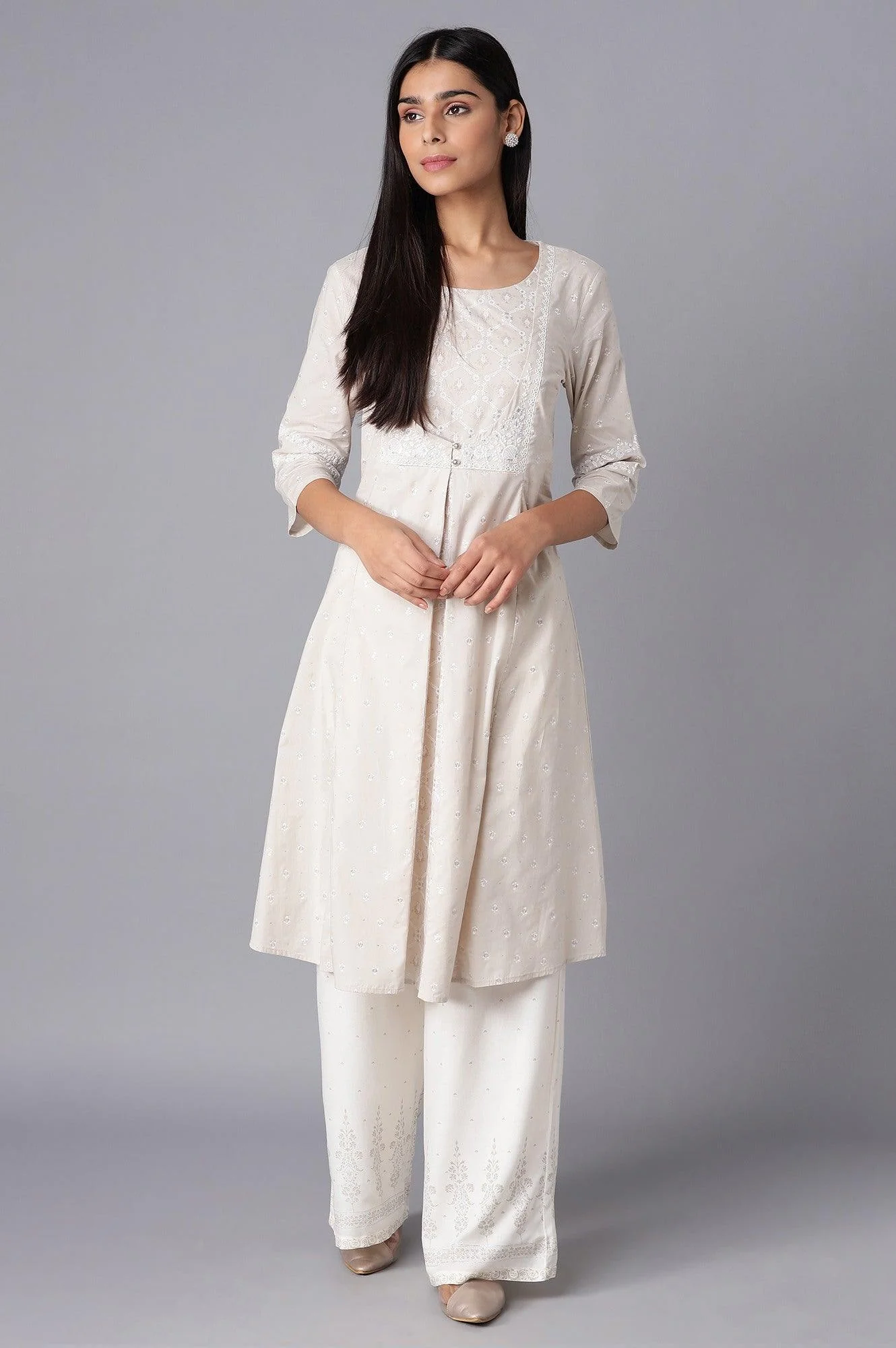Ecru Parallel Pants with Grey Prints - Image 5