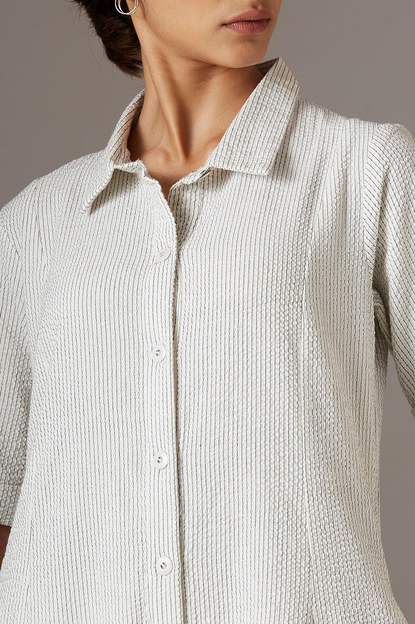 Ecru Pinstripe Shirt Dress - Image 5