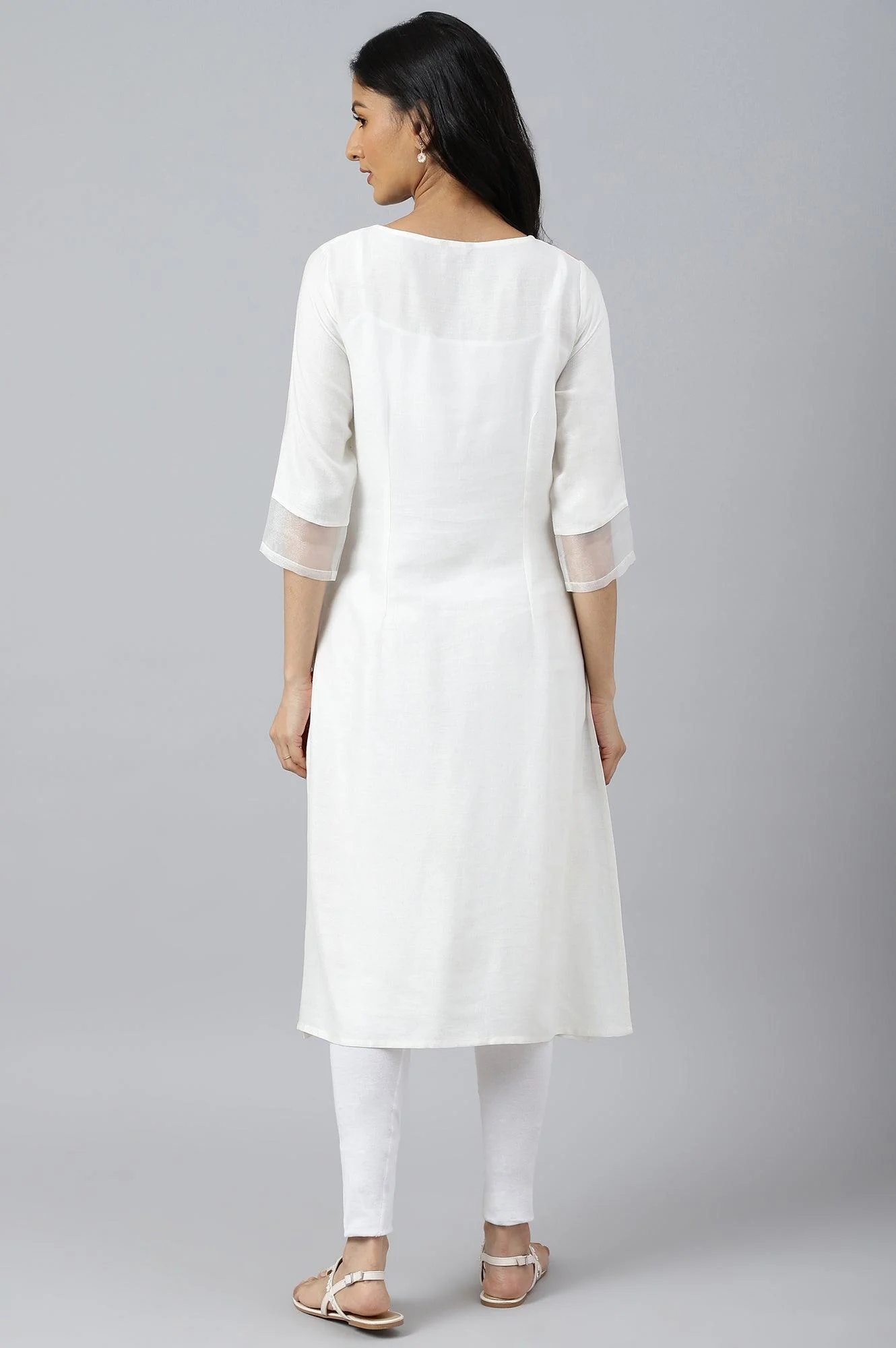 Ecru Placement kurta With Yellow Floral Print - Image 4