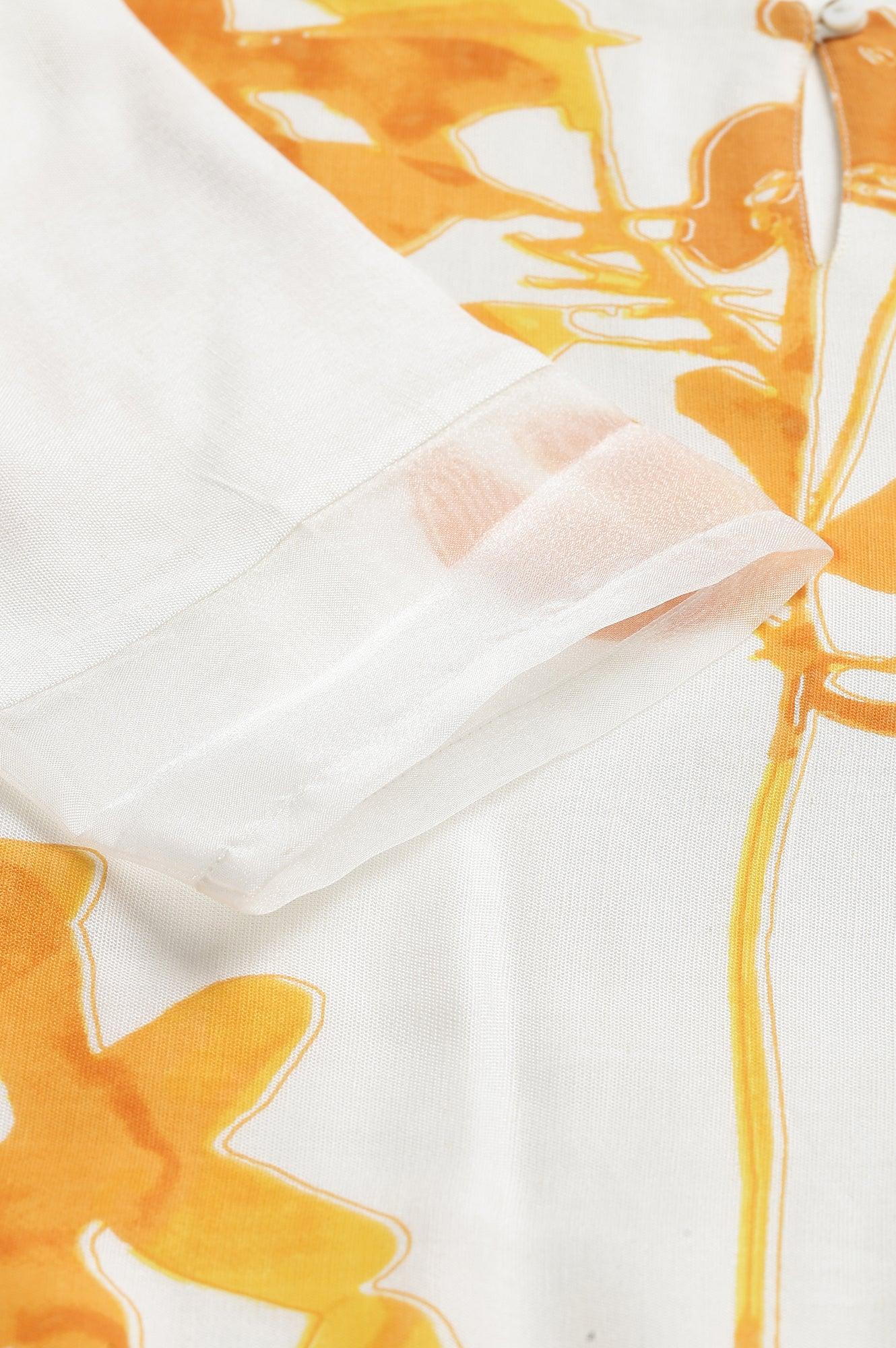 Ecru Placement kurta With Yellow Floral Print - Image 7