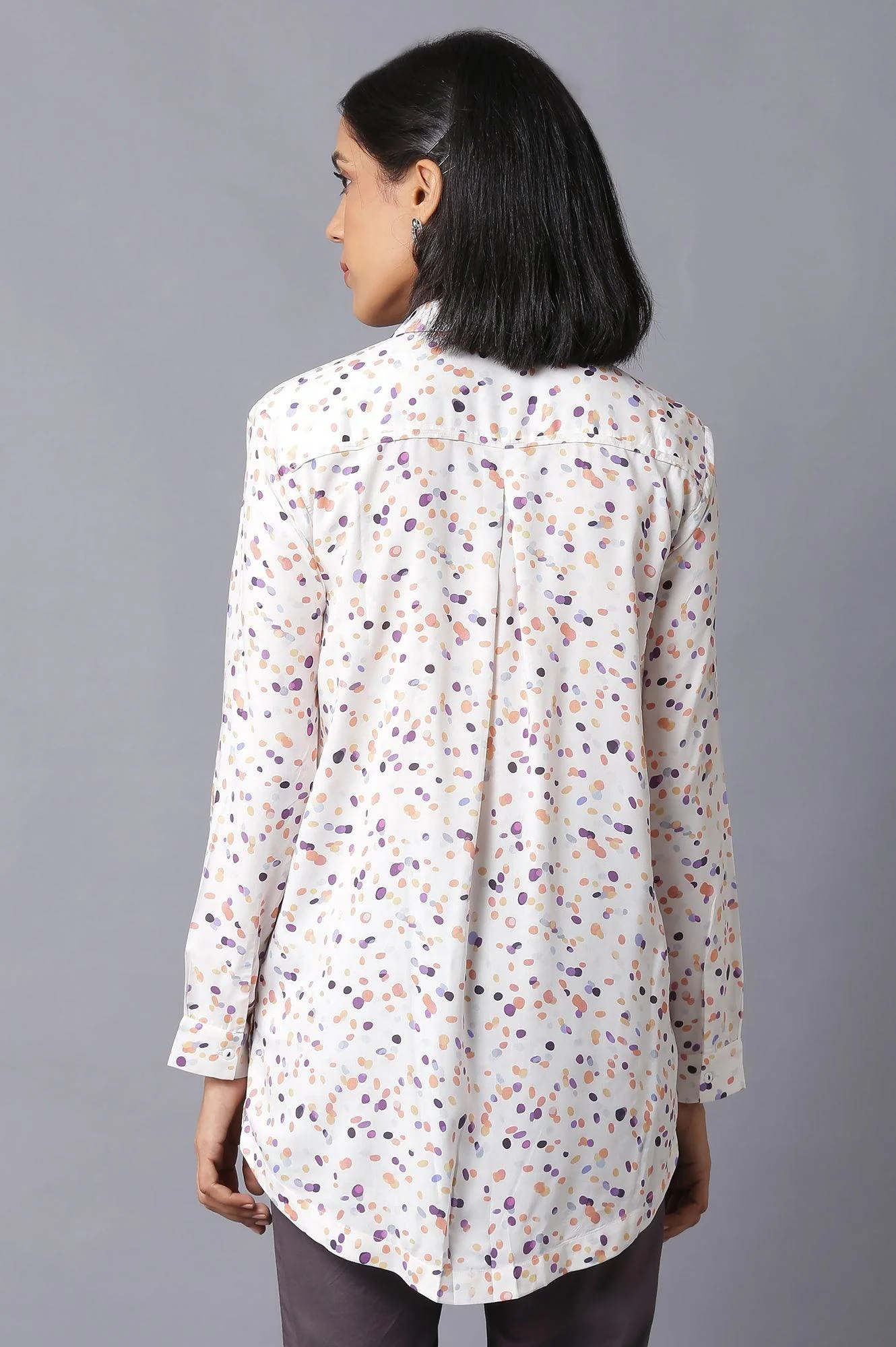 Ecru Polka Dots High-Low Shirt - Image 2