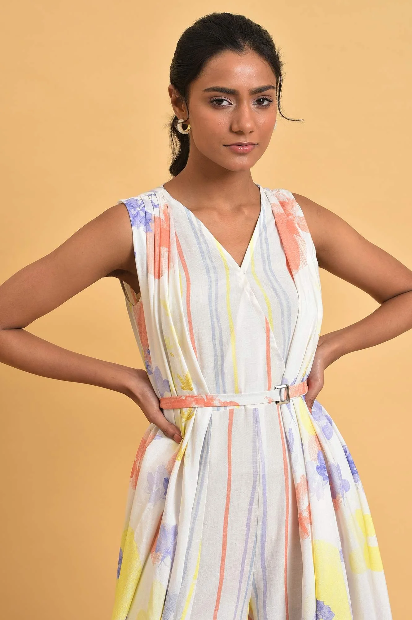 Ecru Print Mix Sleeveless Jumpsuit - Image 5
