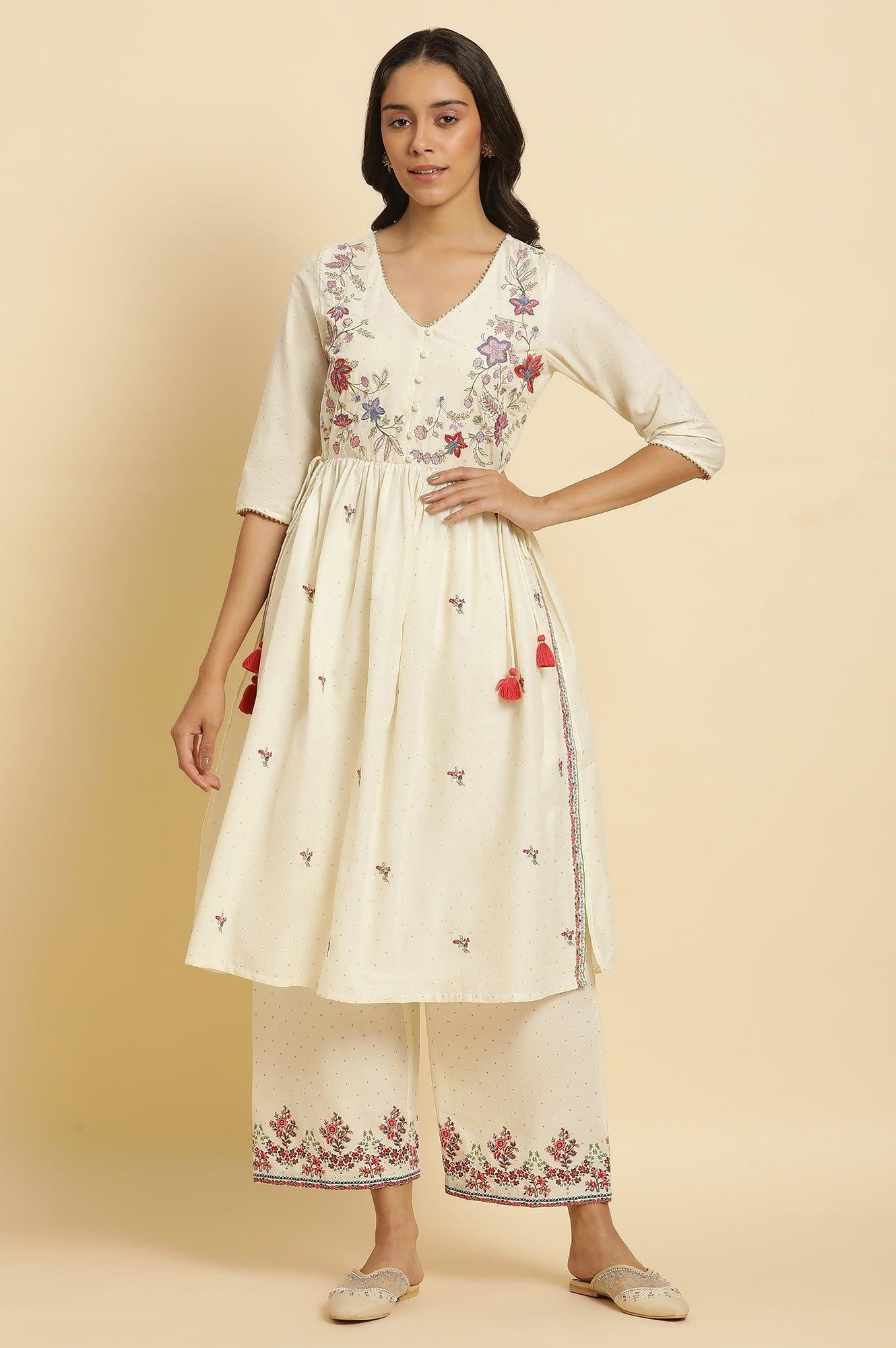 Ecru Printed Kurta & Straight Pants Set - Image 5