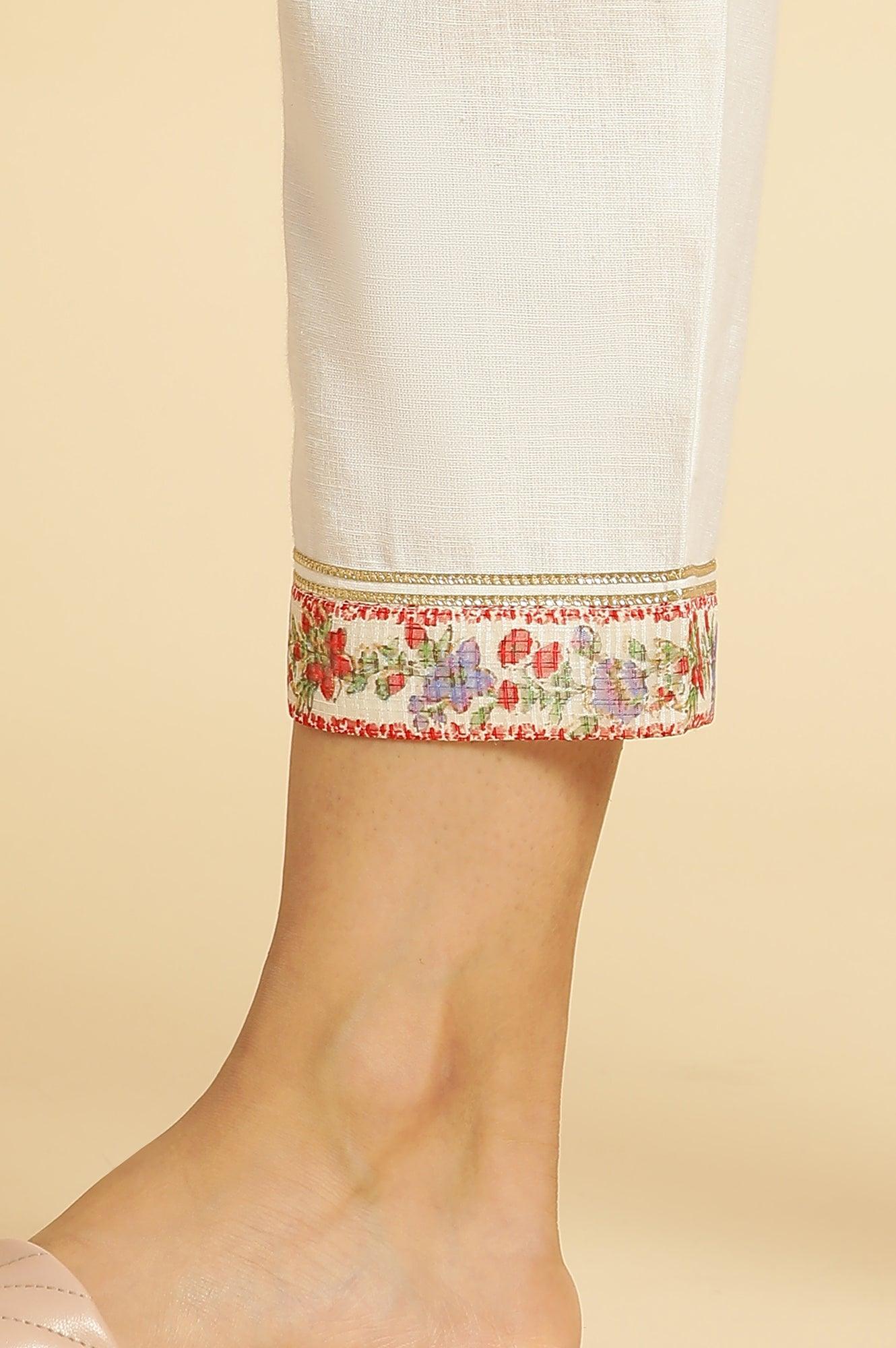 Ecru Printed Panelled Kurta, Pants And Dupatta Set - Image 9