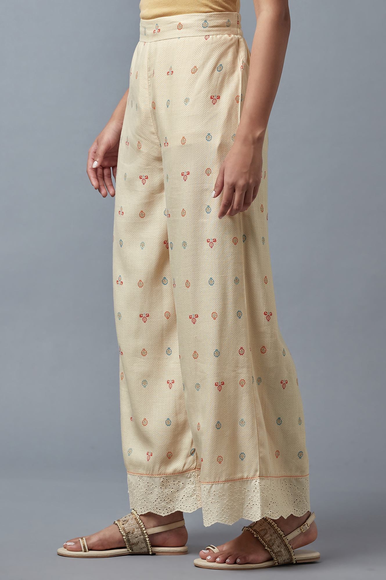 Ecru Printed Parallel Pants - Image 3