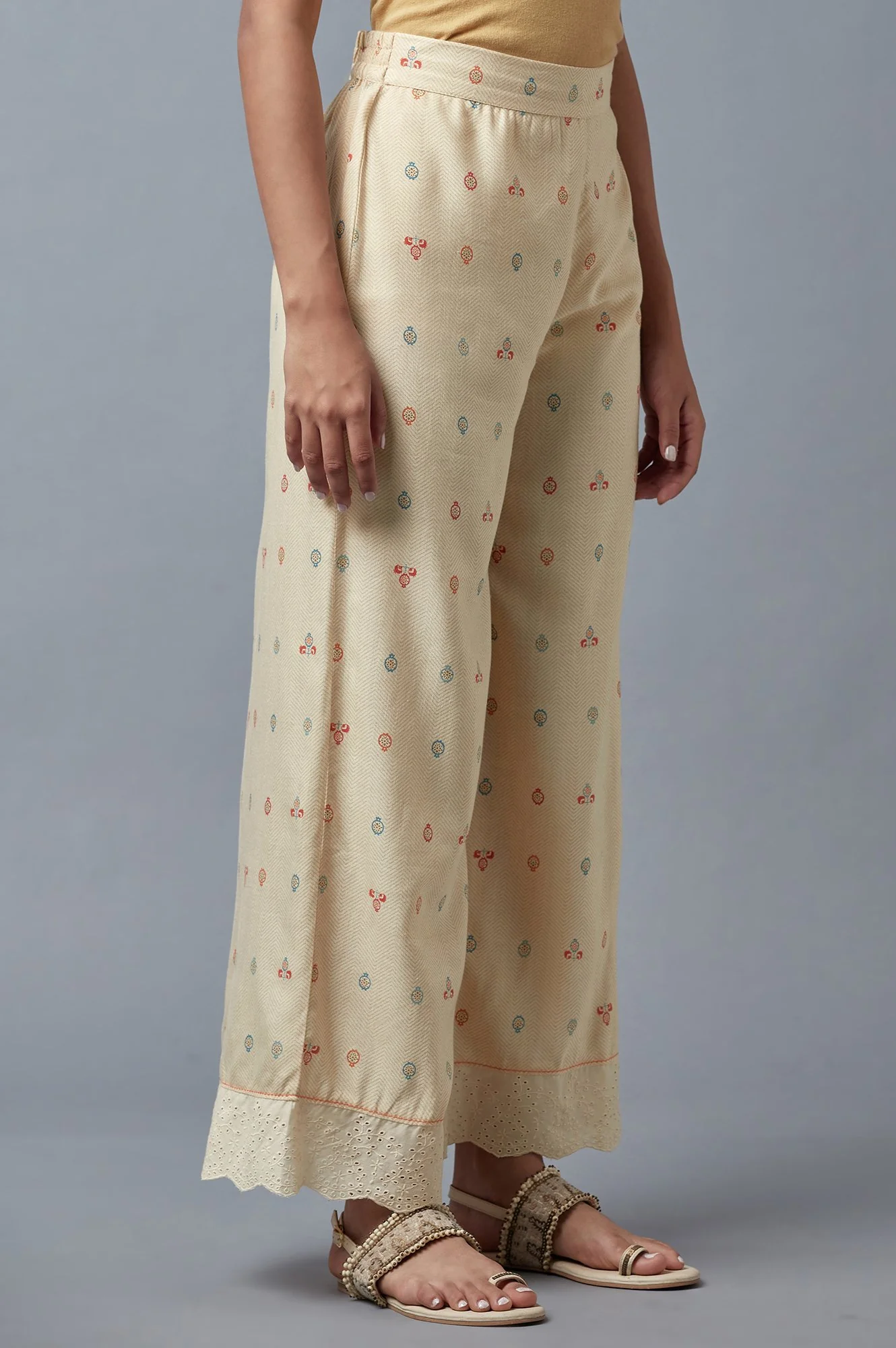 Ecru Printed Parallel Pants - Image 4