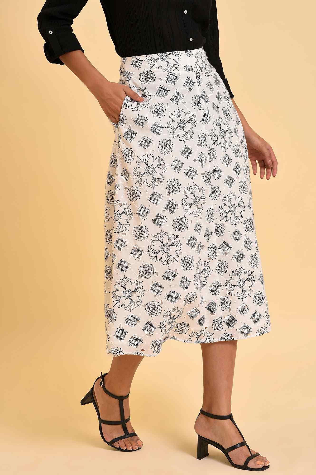 Ecru Printed Schiffli Skirt - Image 4