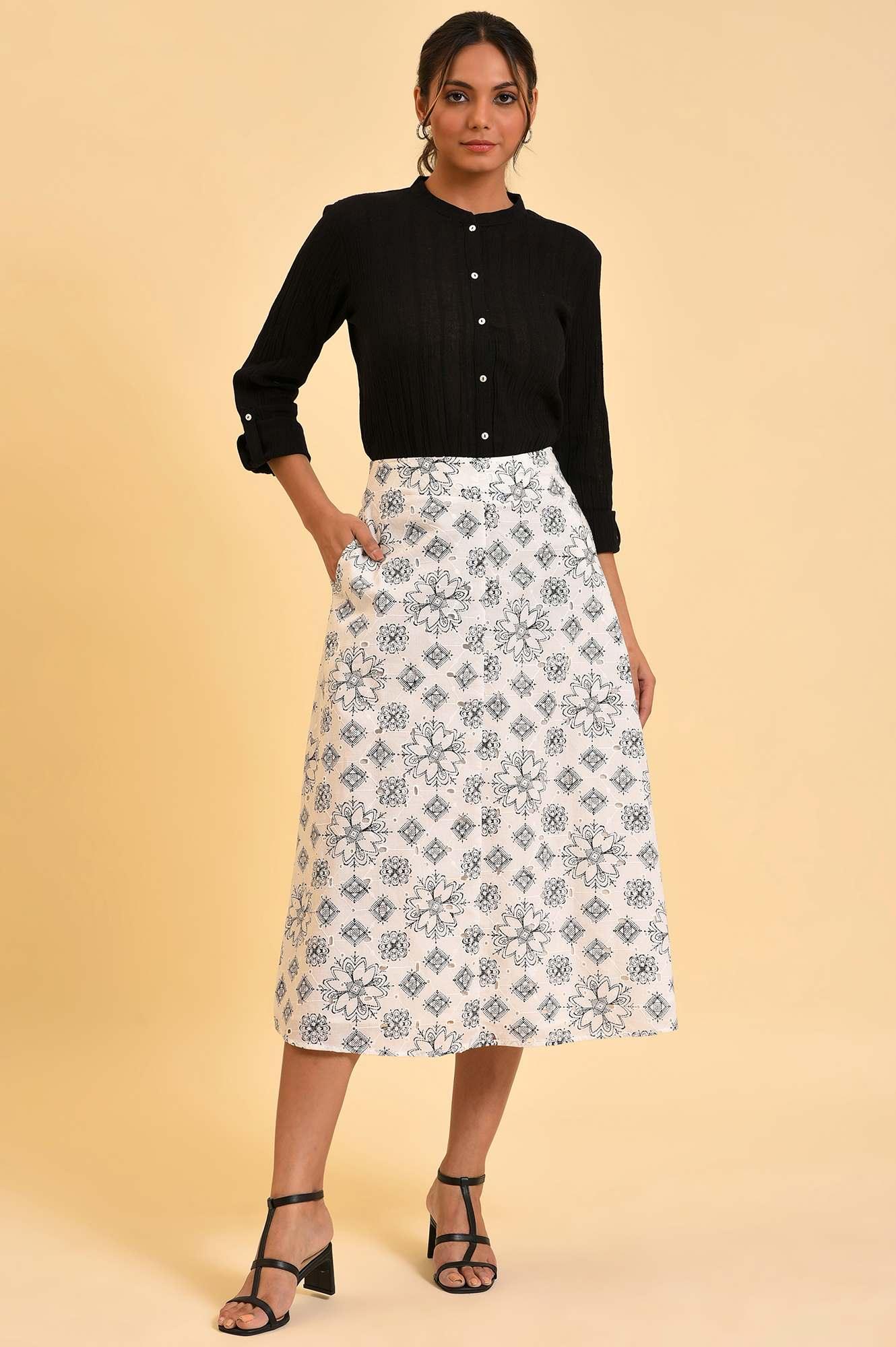 Ecru Printed Schiffli Skirt - Image 5