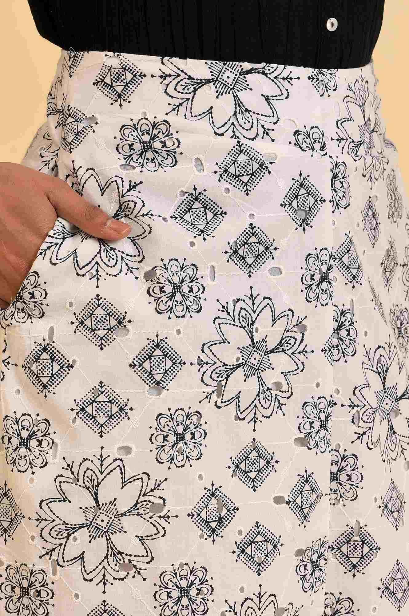 Ecru Printed Schiffli Skirt - Image 6