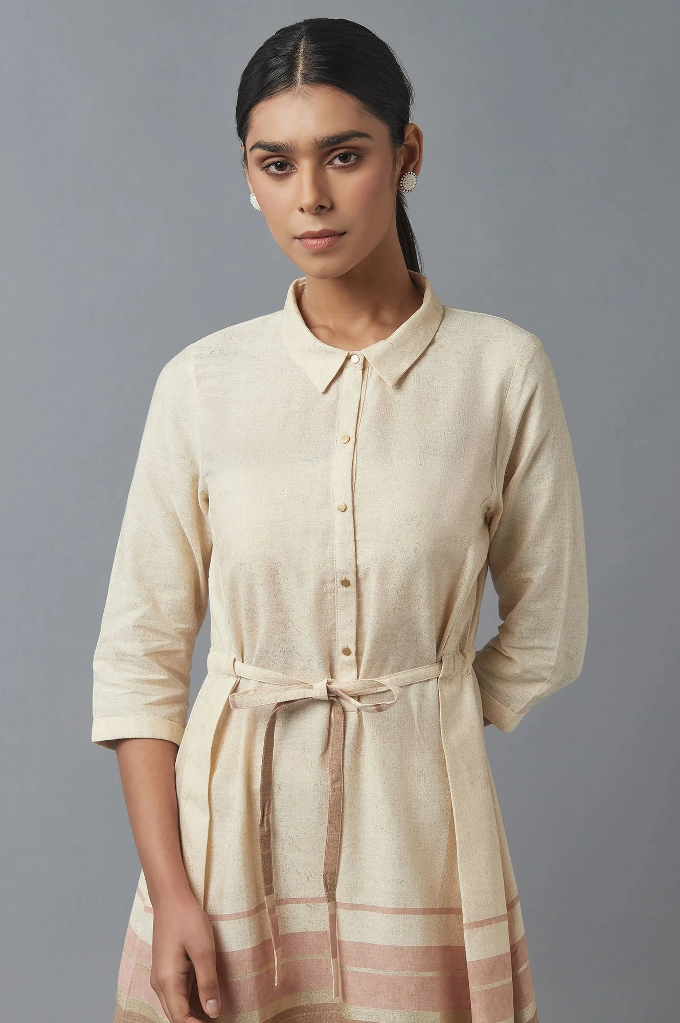 Ecru Printed Shirt Dress - Image 5