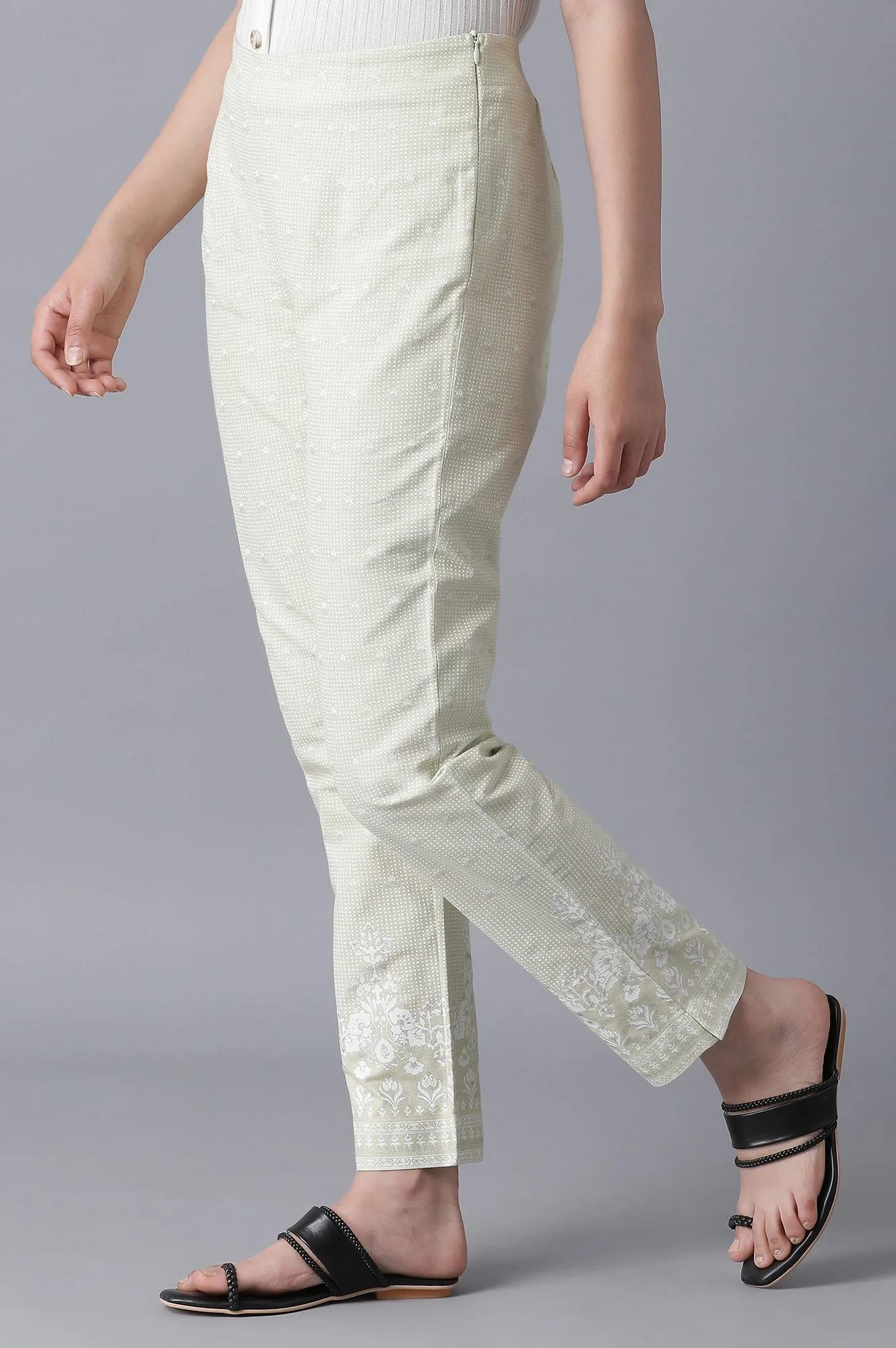 Ecru Printed Slim Pants - Image 3