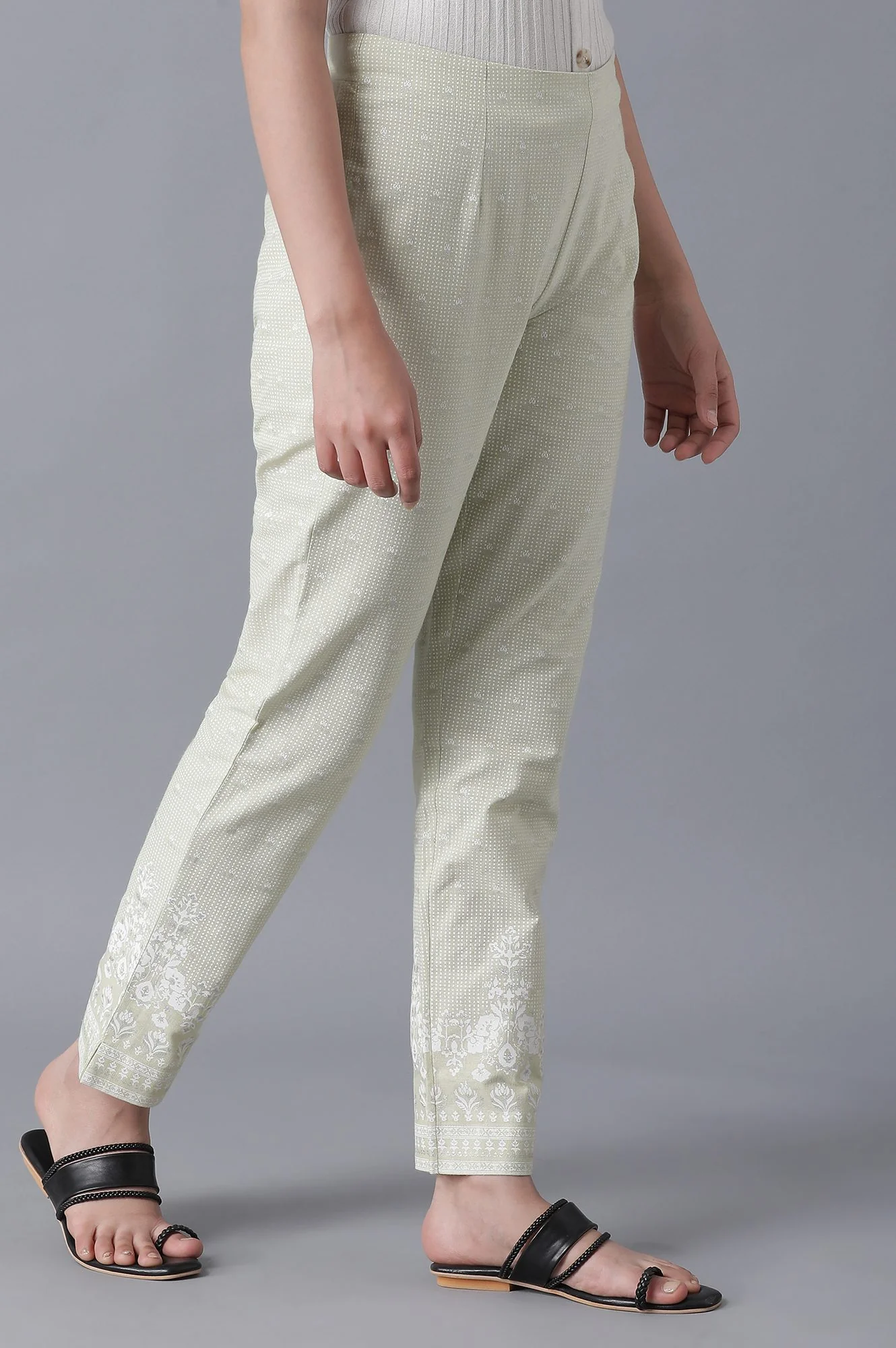 Ecru Printed Slim Pants - Image 4
