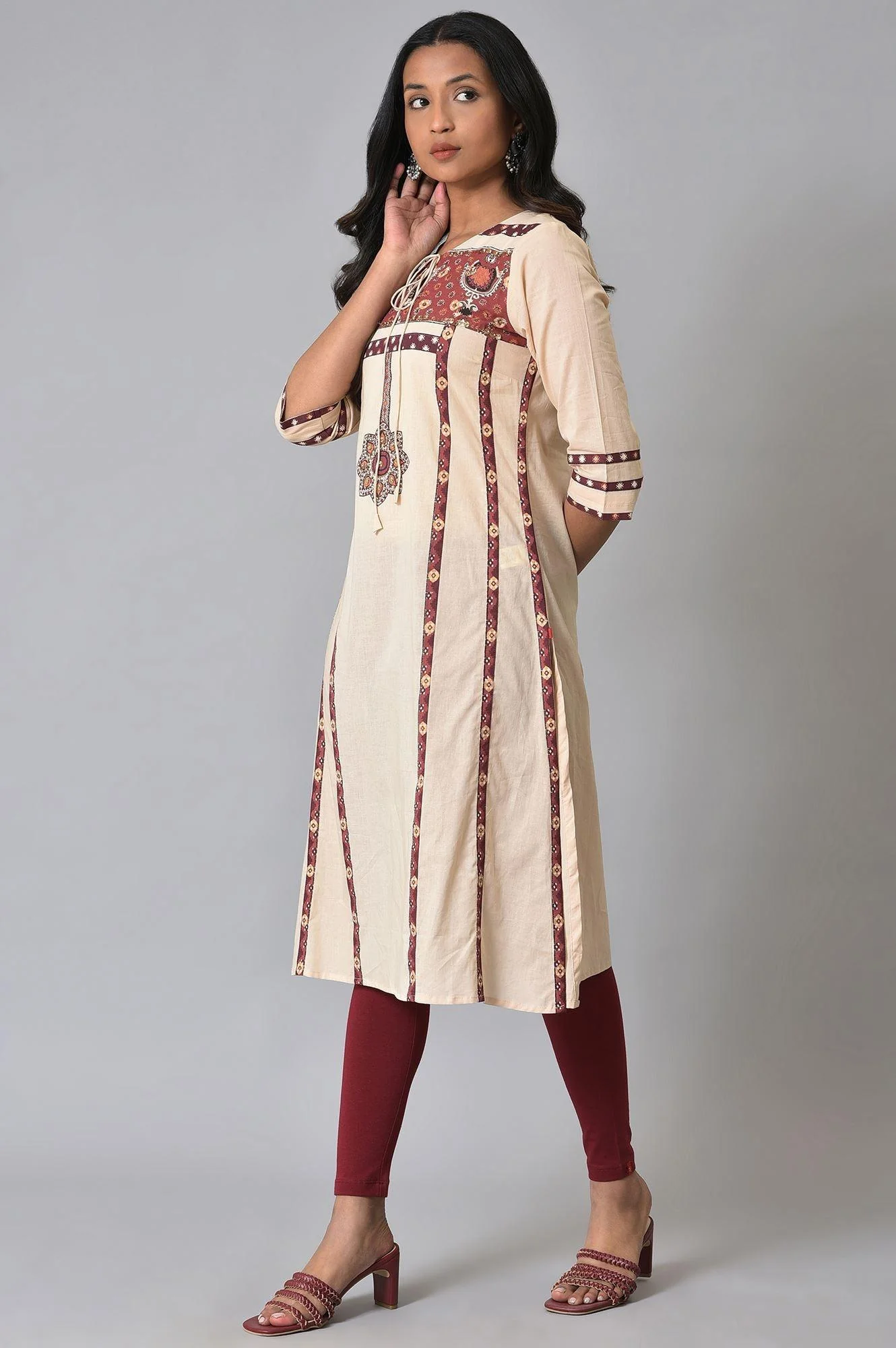 Ecru Printed Straight Summer Plus Size kurta - Image 3