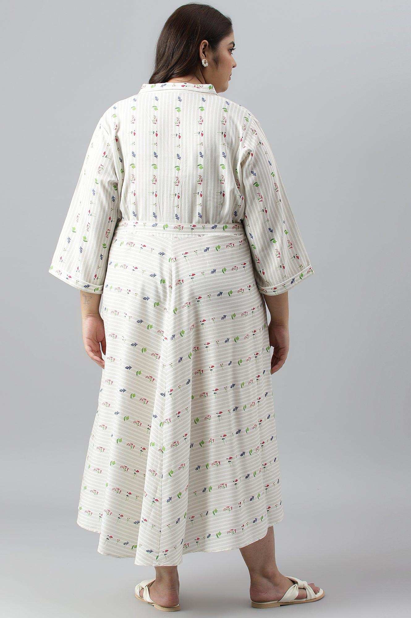 Ecru Printed Summer Plus Size Shirt Dress - Image 2