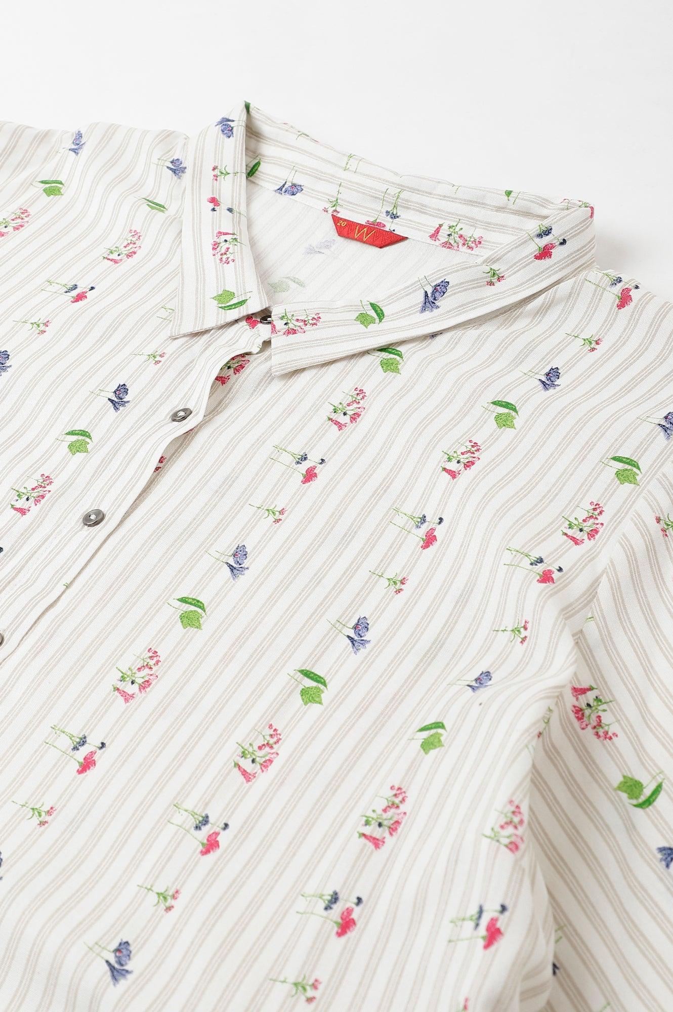 Ecru Printed Summer Plus Size Shirt Dress - Image 7